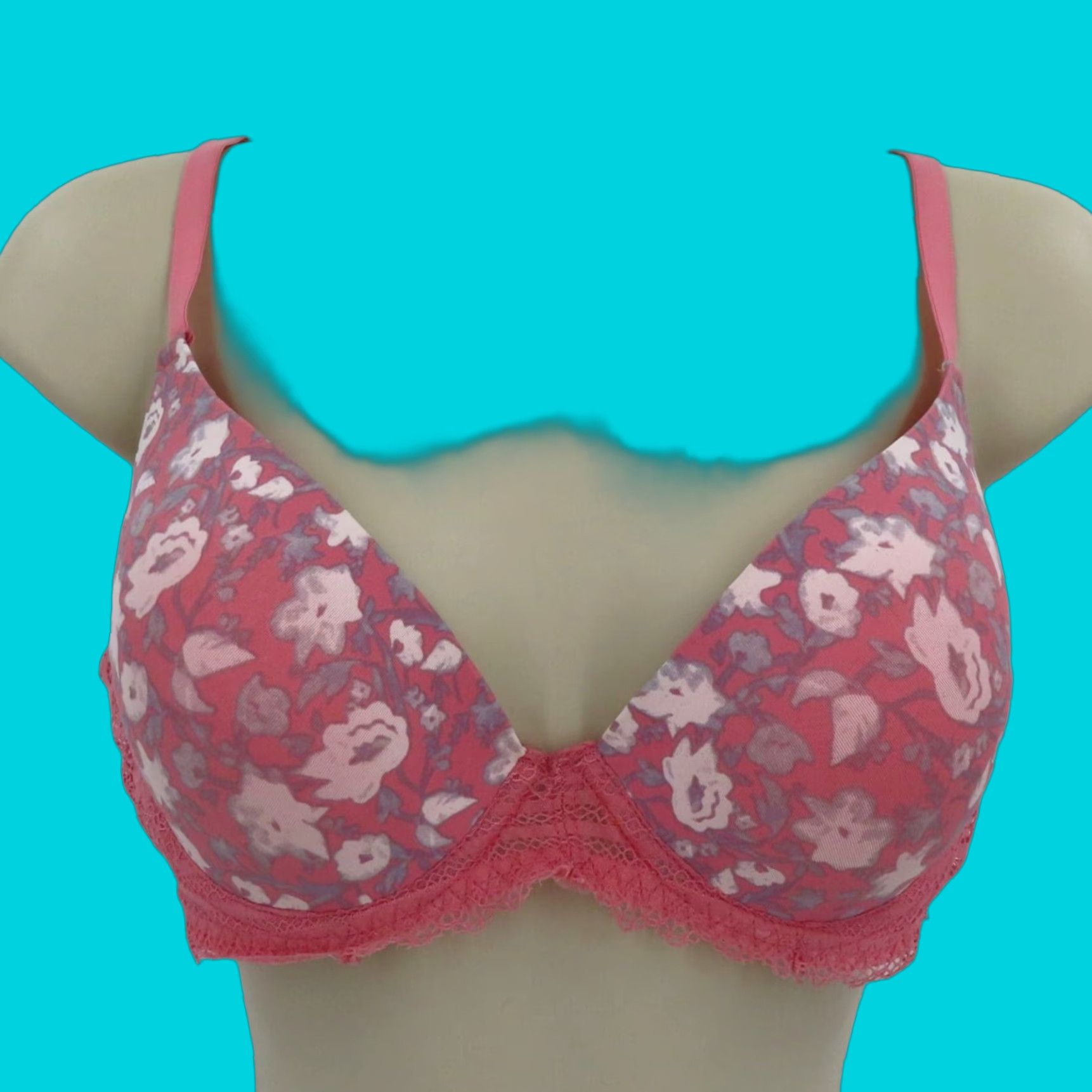Lucky Brand Lucky Brand Bra 36C Pink White Floral Lace Underwire Lined Womens Size ONE SIZE - 1 Thumbnail