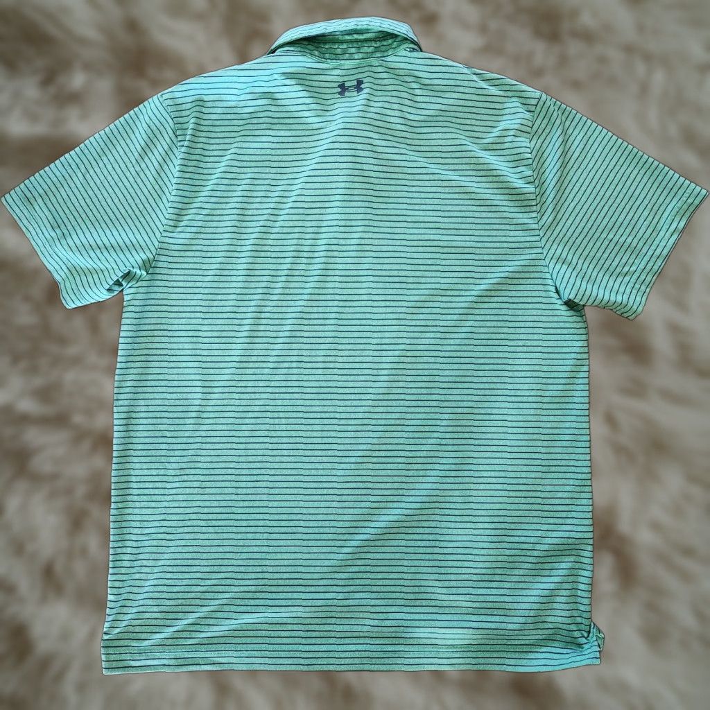 Under Armour Under Armour Polo Shirt Short Sleeve XL Green Striped Mens HeatGear Golf Tennis Walking Size US XL / EU 56 / 4 - 1 Thumbnail