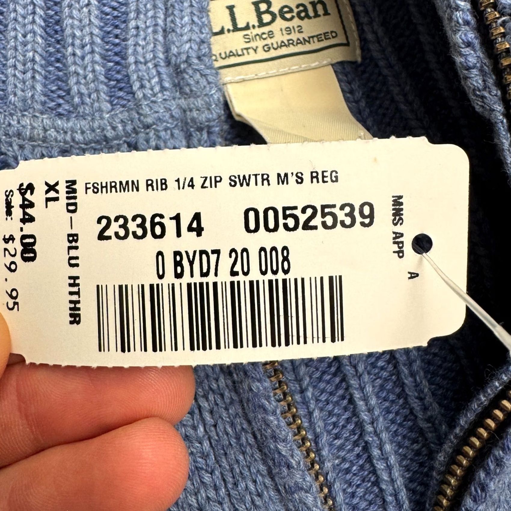 Vintage L.L. Bean Fisherman 1/4 Zip Pullover Sweater Mens XL Blue Cotton Mock Neck NWT Size US XL / EU 56 / 4 - 4 Thumbnail