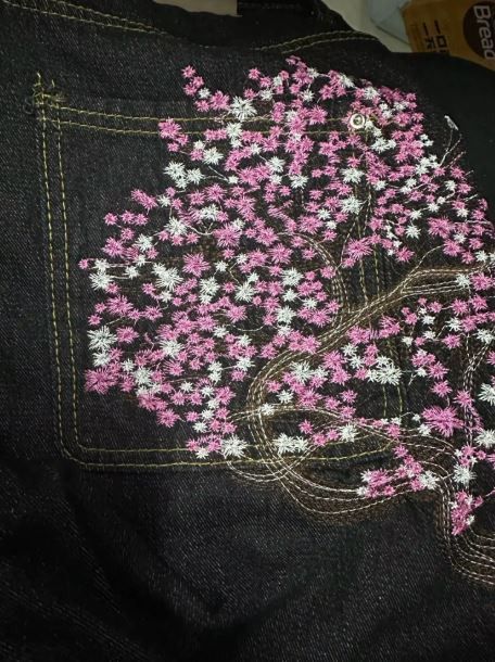 Other Y2K-inspired Cherry Blossom Embroidered Jeans Size US 35 - 4 Thumbnail