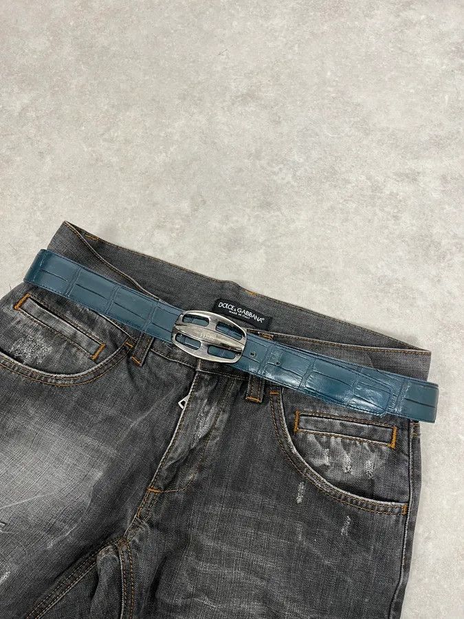 Gianfranco Ferre Gianfranco Ferré Crocodile Effect Blue Leather Belt Size ONE SIZE - 1 Thumbnail
