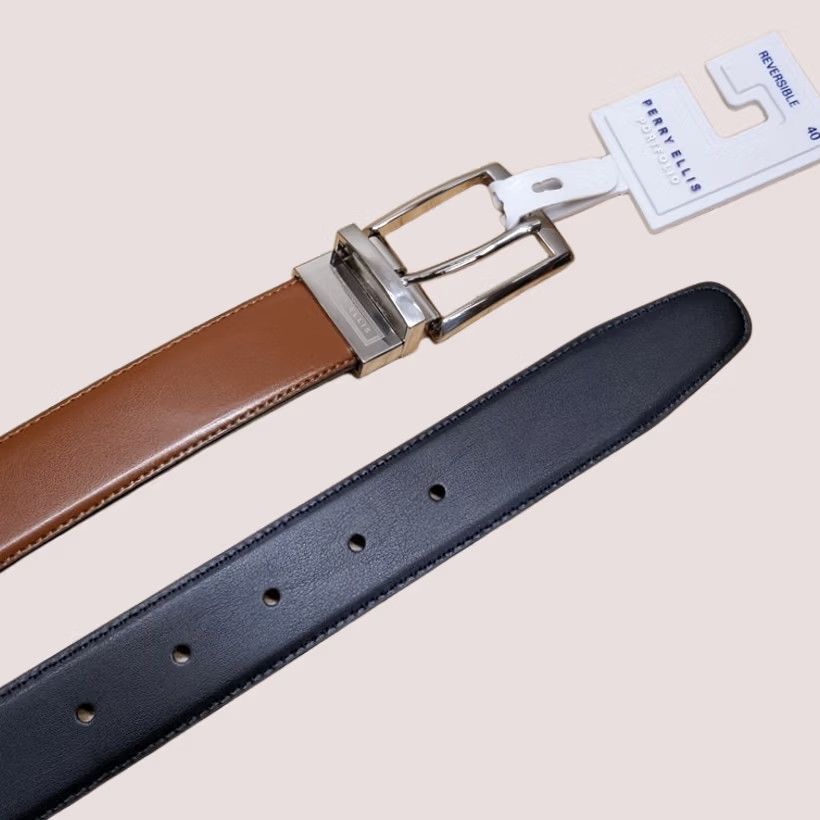 perry ellis portfolio men's leather dress belt PERRY ELLIS Mens Size 40 Reversible Brown Black Bonded Belt LowStock:41463998873651