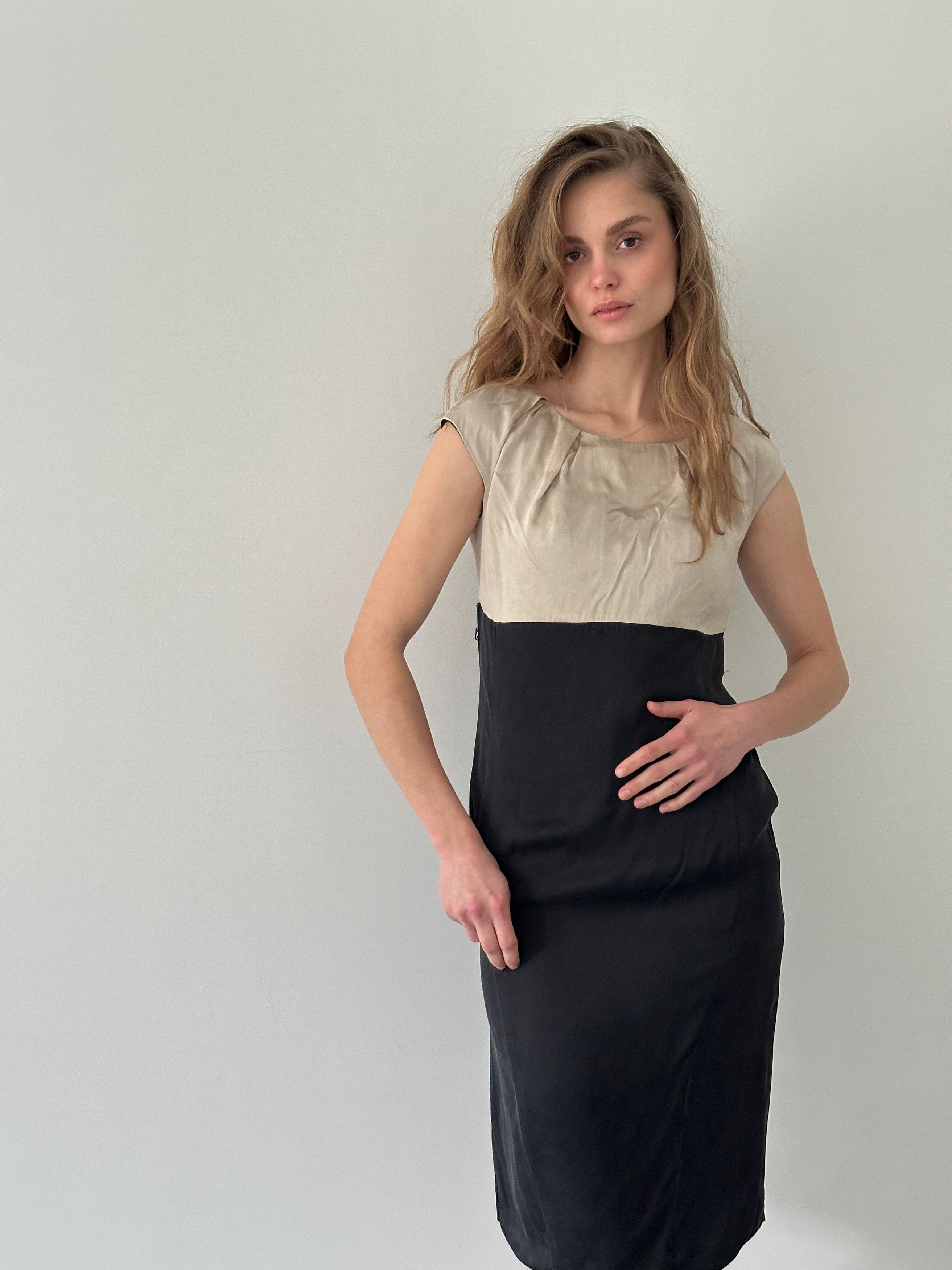 Marni Silk Sleeveless Black Beige Dress