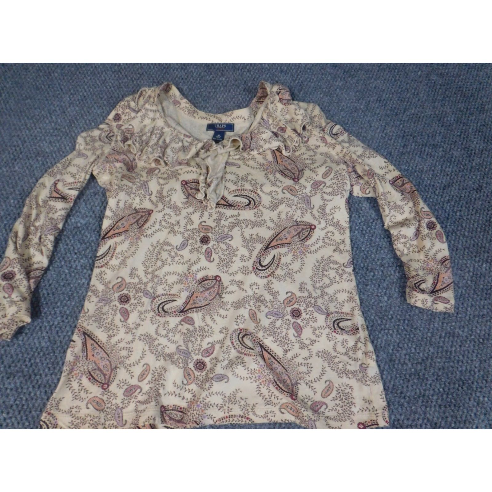Chaps Chaps Blouse Women's Medium Beige Floral Stretch Top Crew Neck Pullover Casual Button Size M / US 6-8 / IT 42-44 - 3 Thumbnail