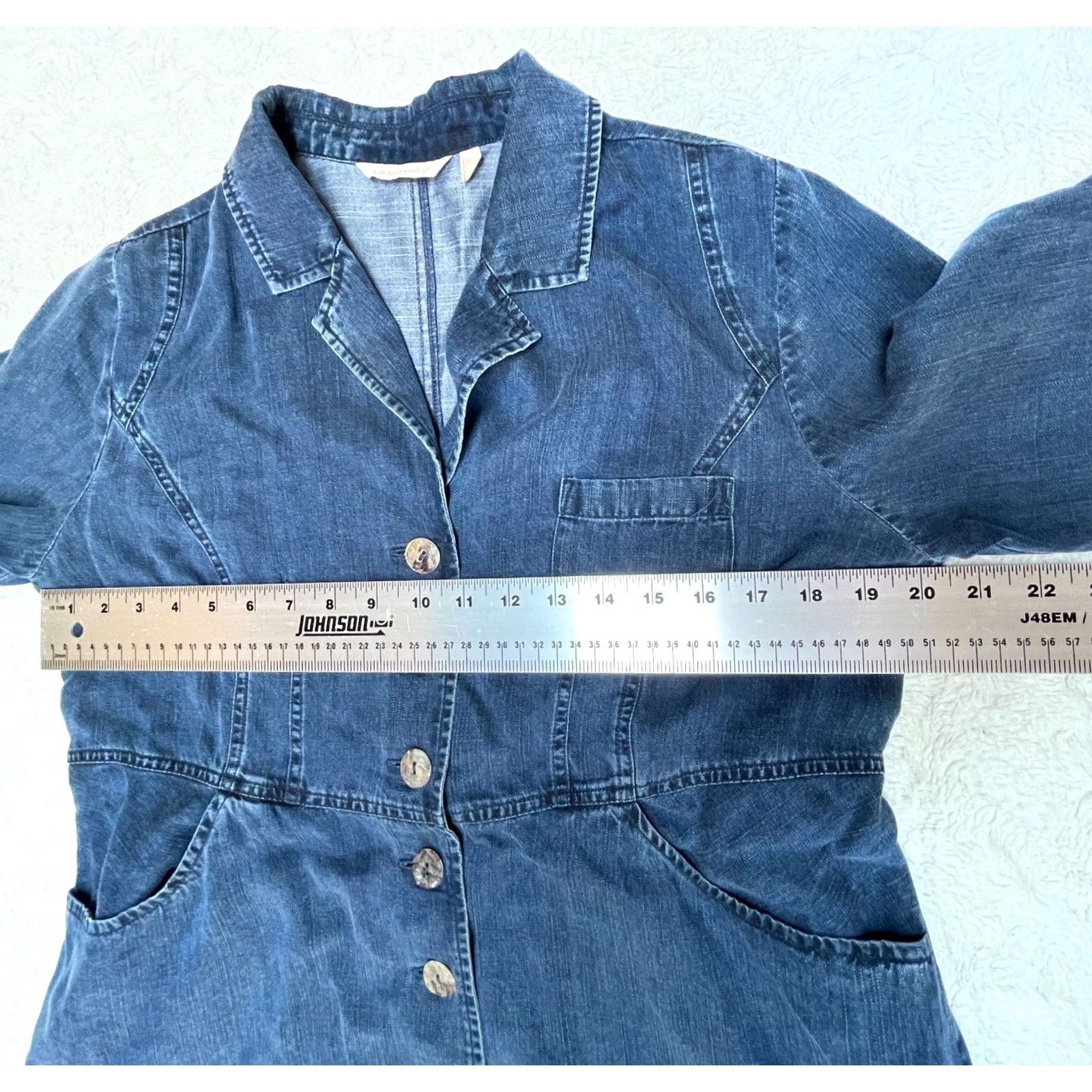 Soft Surroundings Soft Surroundings Button-Down Chambray Tunic Top PM Petite 3/4 Sleeve Blue Women’s Shirt Tunic Size M / US 6-8 / IT 42-44 - 6 Thumbnail
