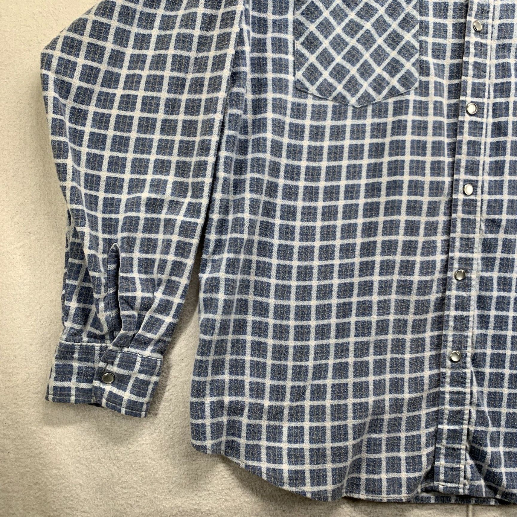 Haband VINTAGE 90s Pearl Snap Plaid Flannel Shirt Men Medium Blue Grunge Western Cotton Blend Size US M / EU 48-50 / 2 - 3 Thumbnail