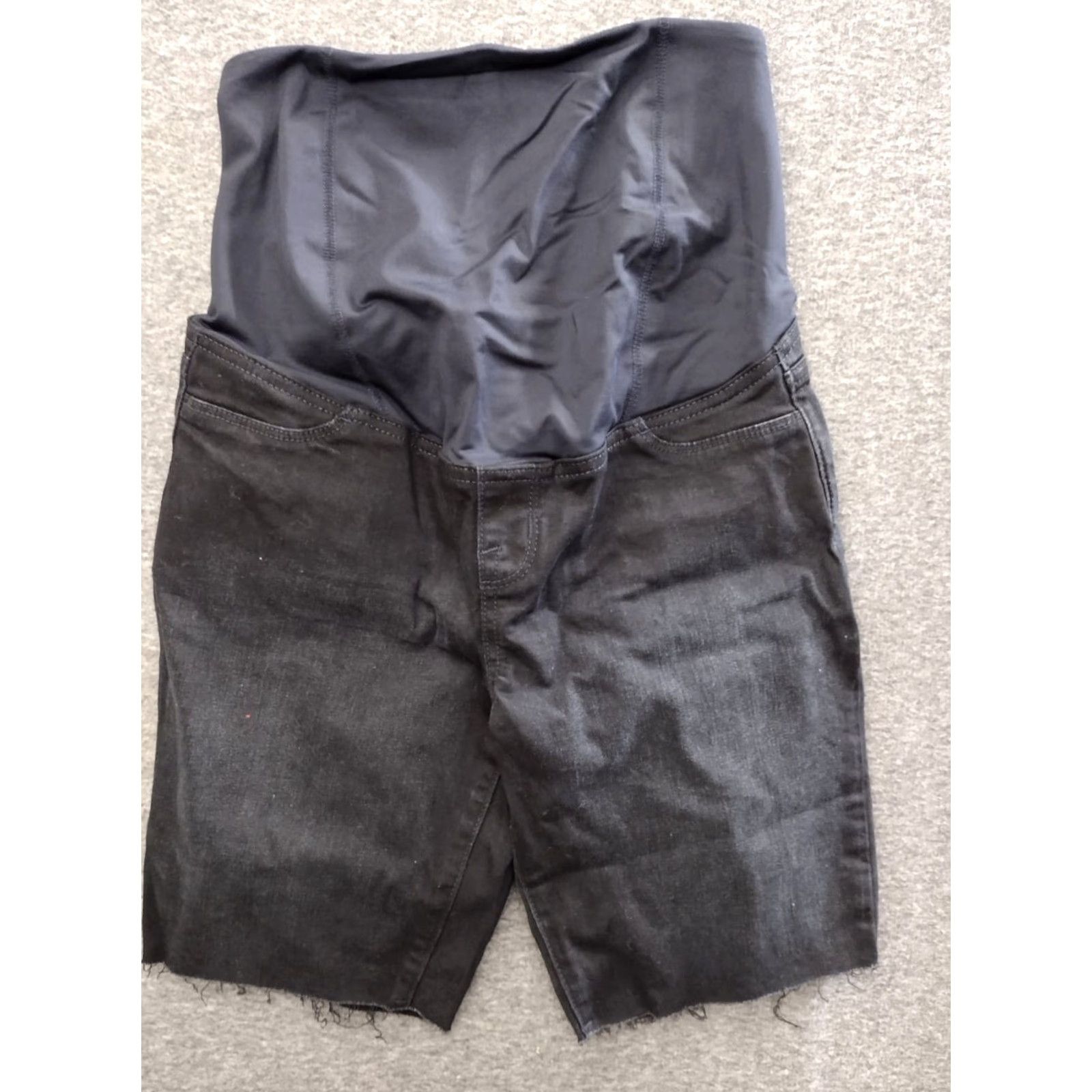 Denime Isabel Maternity Shorts Bermuda Black Denim Crossover Panel Size 6 Maternity Cotton Blend Pull On Regular Rise High Inseam 7 in Womens Size 28" / US 6 / IT 42 - 2 Thumbnail