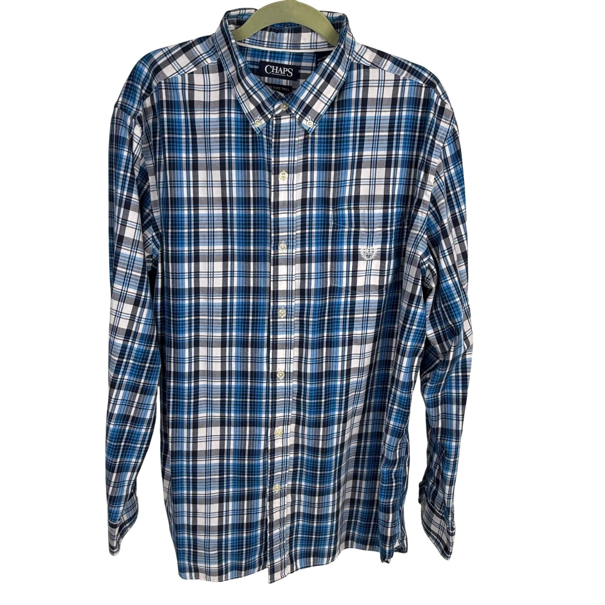 Chaps Chaps Easy Care Twill Men's Plaid Button-Front Shirt Long-Sl | Grailed