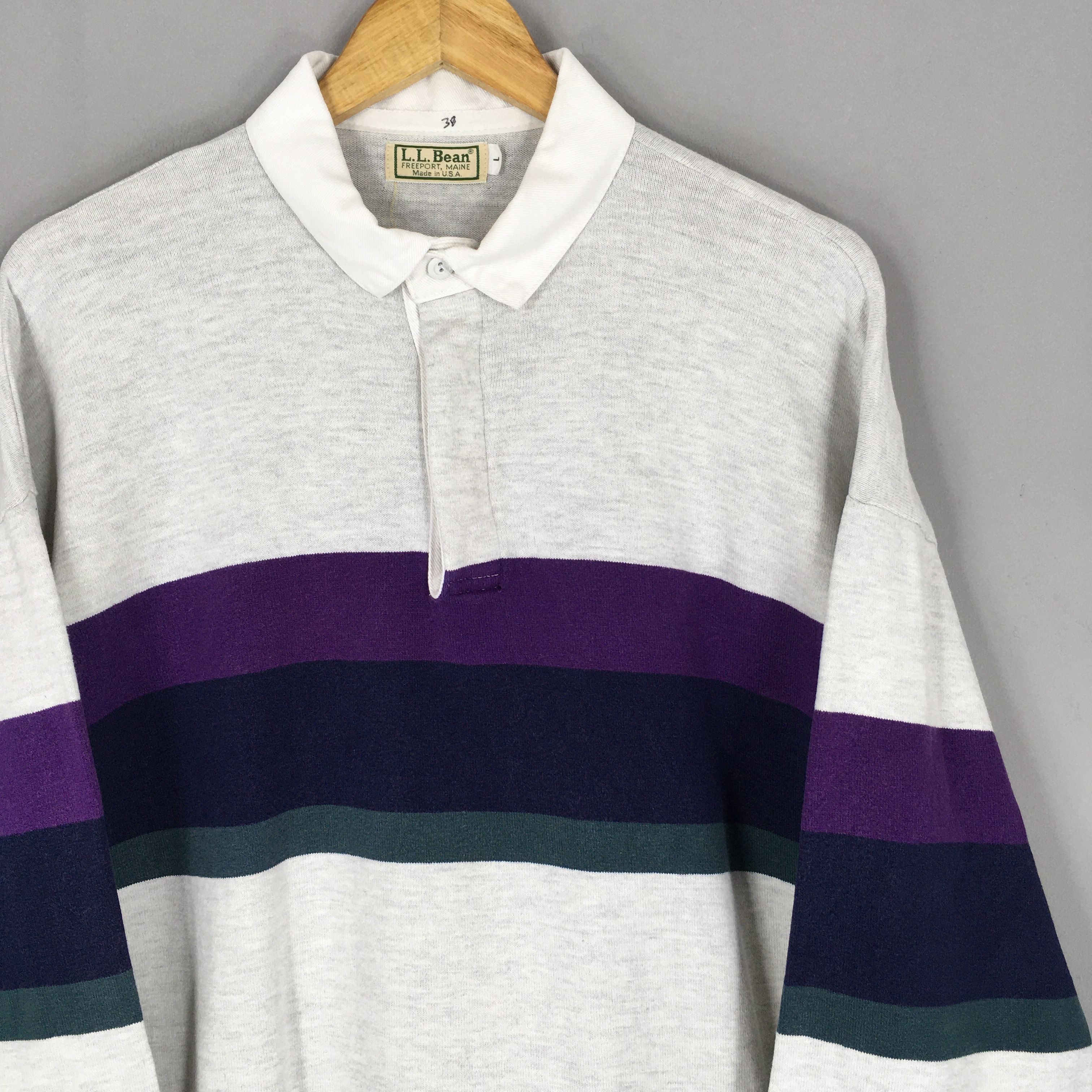 L.L. Bean Vintage 90s LL Bean Usa Striped Rugby Shirt Large Size US L / EU 52-54 / 3 - 2 Thumbnail