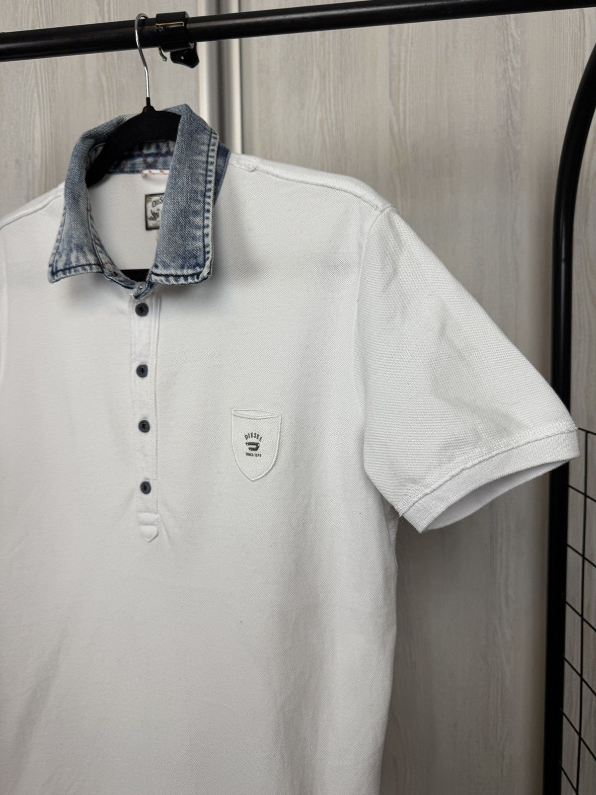 Diesel Diesel vintage y2k white polo with denim collar Size US M / EU 48-50 / 2 - 6 Thumbnail