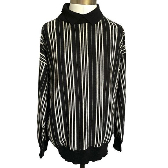 Versace Vintage Versus Versace B&W Striped Wool Pullover Sweater Size US M / EU 48-50 / 2 - 2 Thumbnail