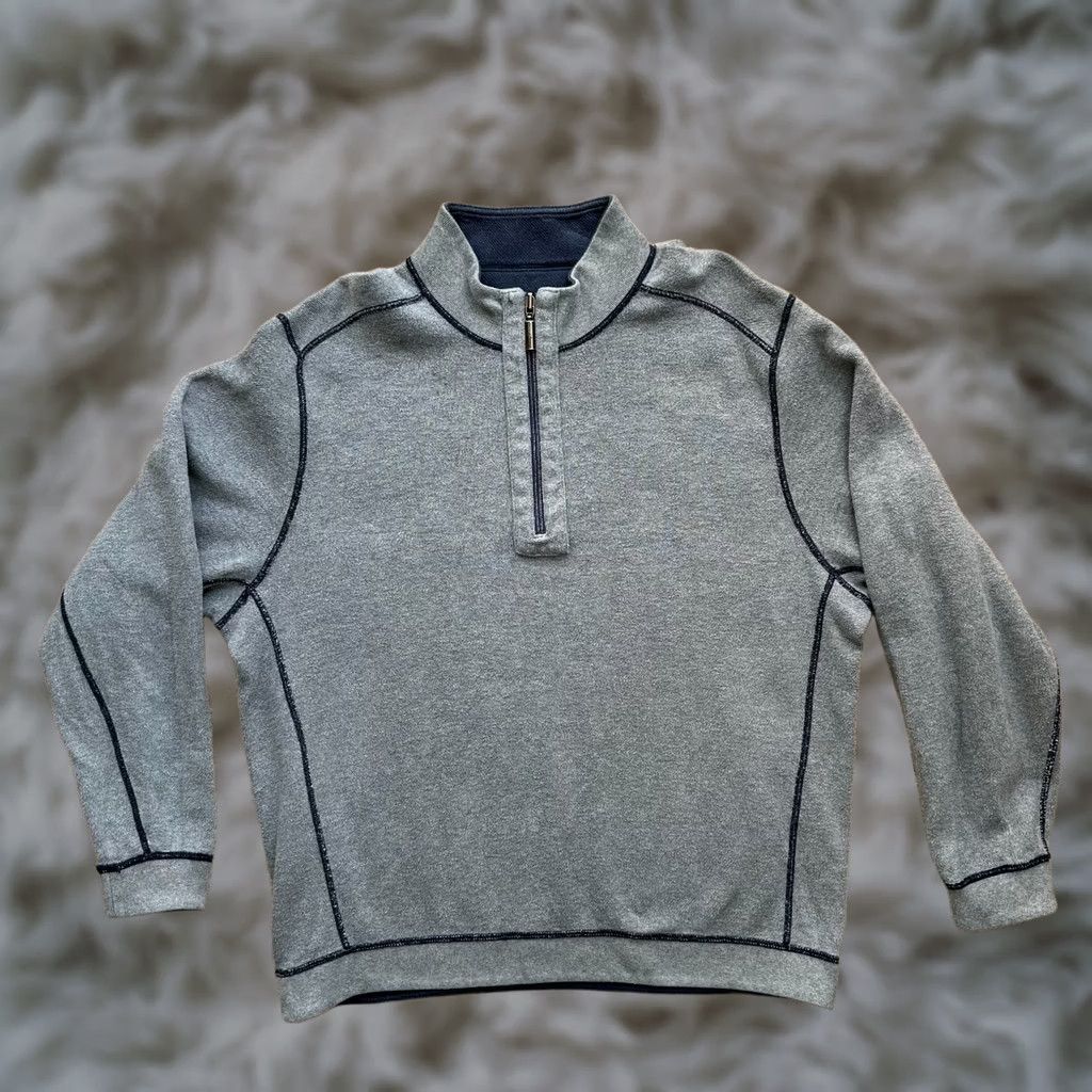 Tommy Bahama Tommy Bahama Sweater Mens Large 1/4 Zip Mock Neck Reversible Grey Blue Size US L / EU 52-54 / 3 - 1 Thumbnail
