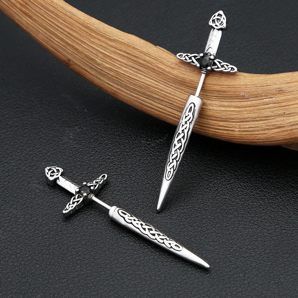Jewelry Sword Stud Earrings Charm Stainless Steel Earring Gift Size ONE SIZE - 1 Thumbnail