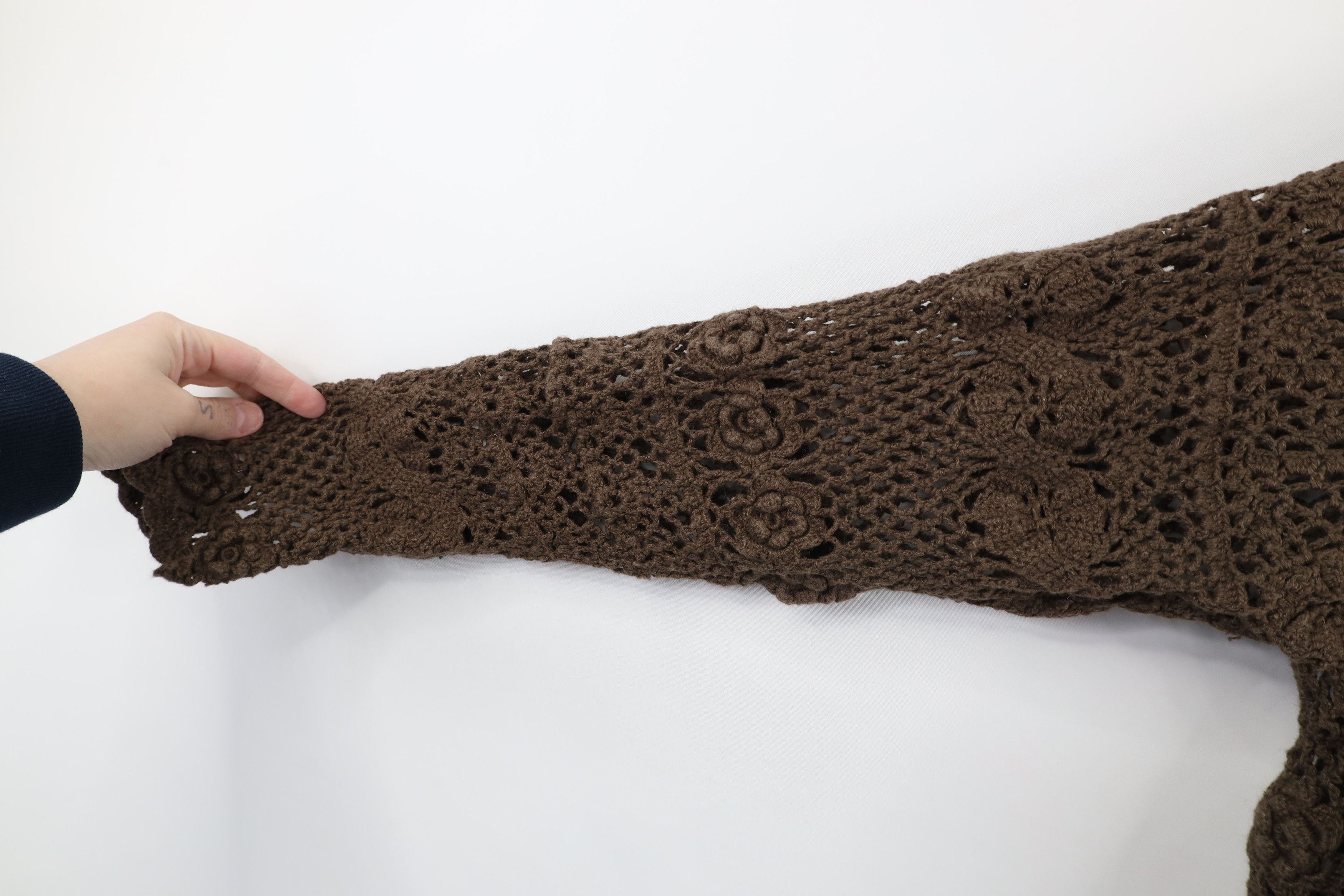 Vintage Vintage 90s Y2K Babydoll Crochet Knit Flower Sweater Brown Size M / US 6-8 / IT 42-44 - 5 Thumbnail
