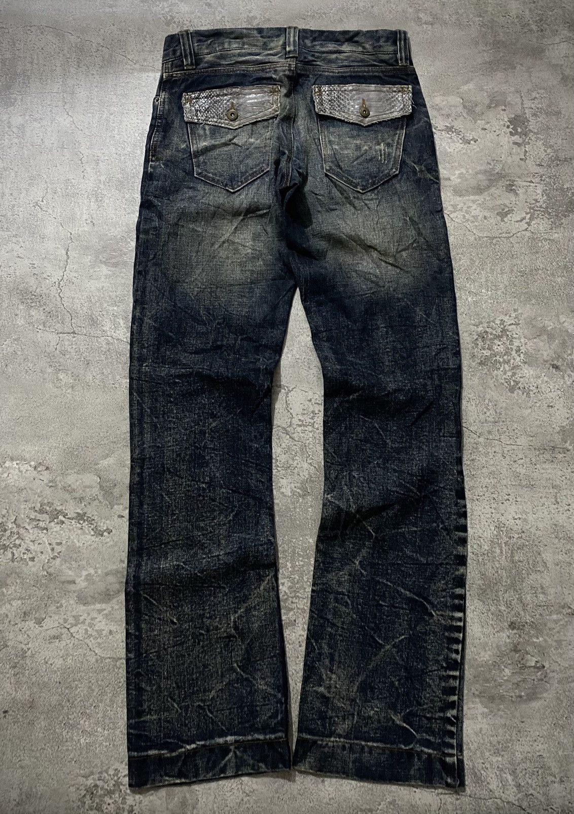 Japanese Global Work Python Distressed Flare Jeans