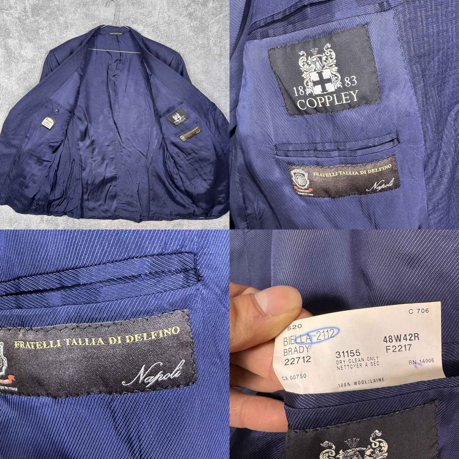 Tallia Coppley Sport Coat Mens 42R Blazer Wool Blue 2-Button Notch Lapel Double-Vented Regular Fit Geometric Napoli Tallia Di Delfino Napoli Blazer Suit Size 42R - 9 Thumbnail