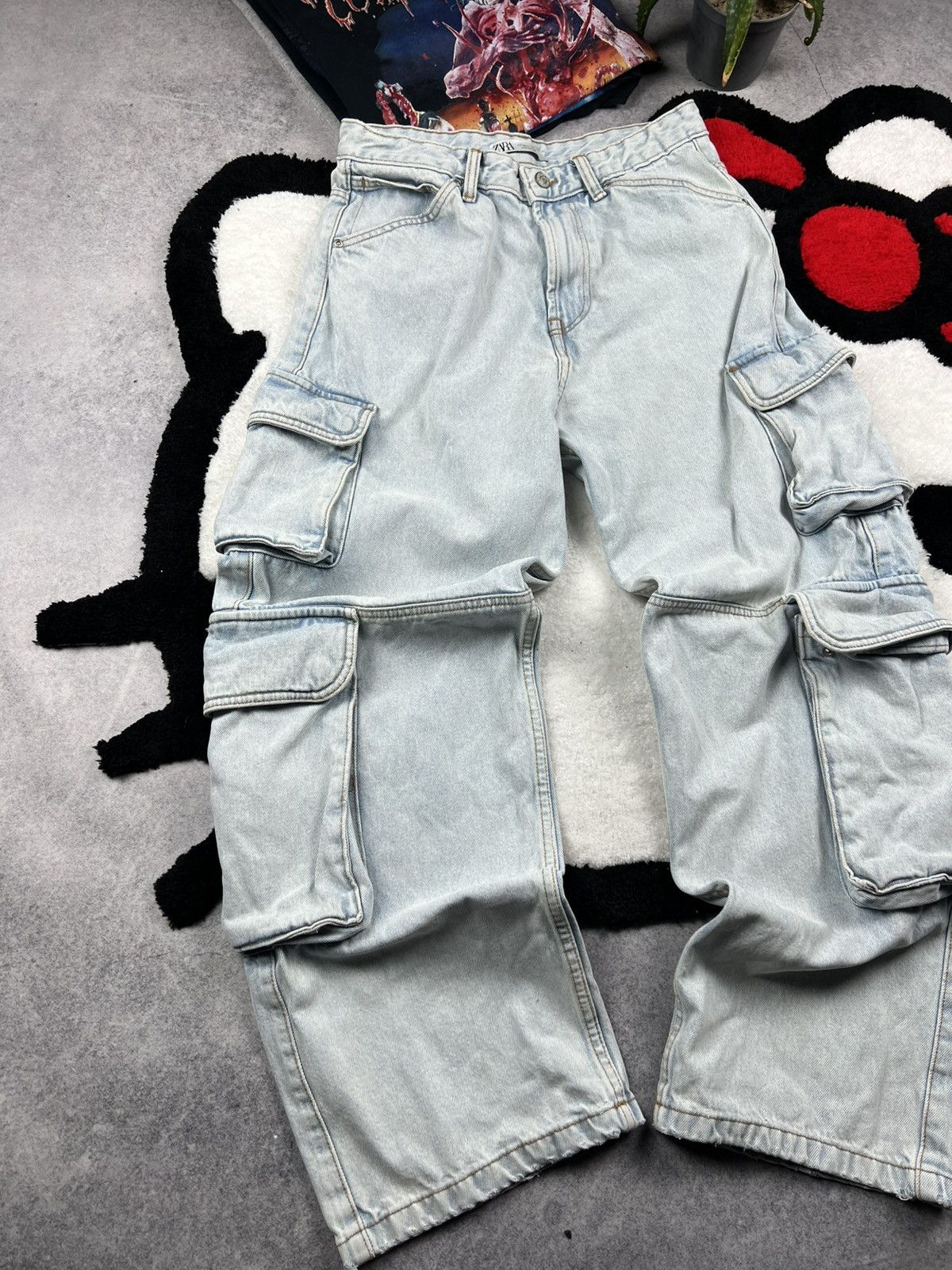 If Six Was Nine Y2K Cargo Baggy Multi Pocket Oversized Trashed Mudwash Jeans Size US 31 - 2 Thumbnail