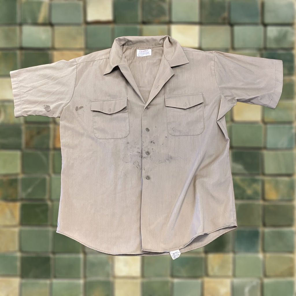 Vintage VINTAGE Creighton Permanent No Press Button Up Shirt Large 70s Shirt, Beige, 60s 70s, Men, L Size US L / EU 52-54 / 3 - 1 Thumbnail
