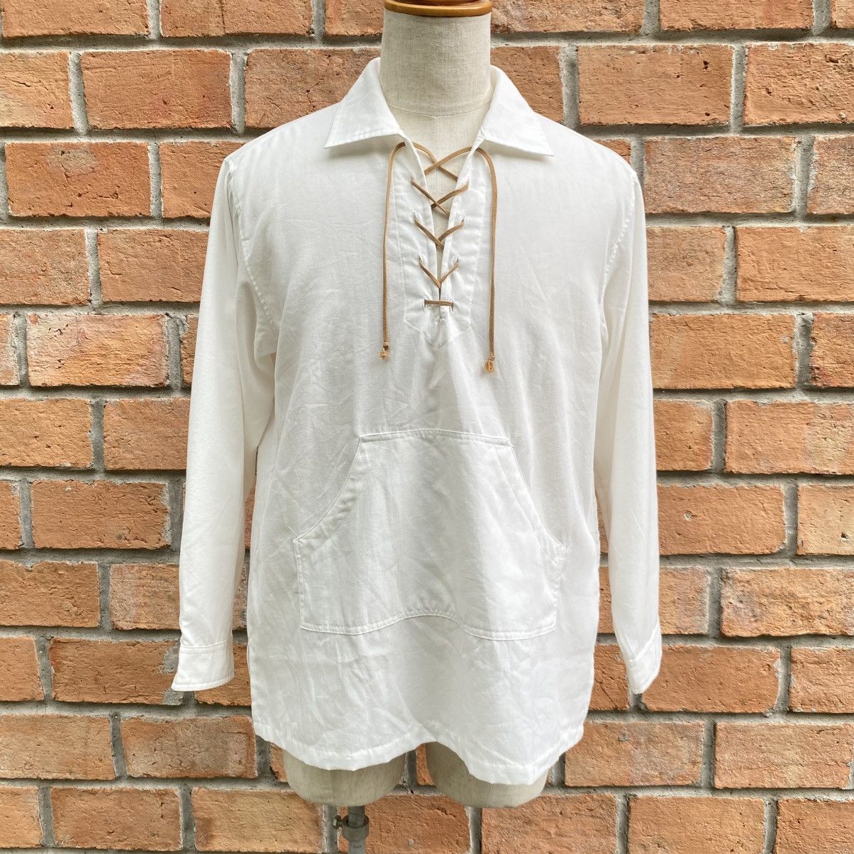 Vintage Vintage White Lace-Up Collar Long Sleeve Shirt Size US L / EU 52-54 / 3 - 10 Thumbnail