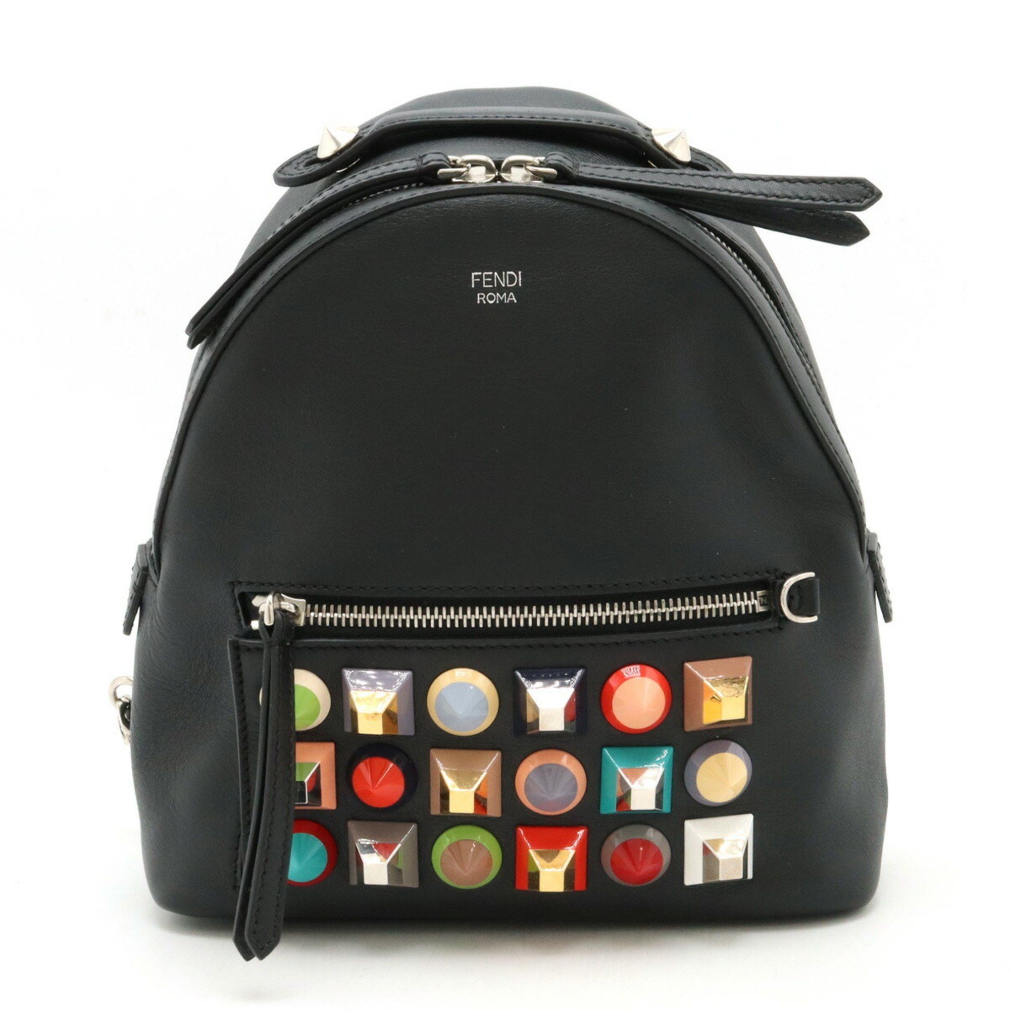 image of Fendi By The Way Backpack, Studded Leather, Black, Multicolor, 8Bz038, Women's