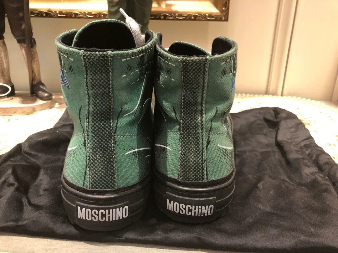 Moschino Moschino Green Printed Canvas High-Top Sneakers Size US 8 / EU 41 - 2 Thumbnail