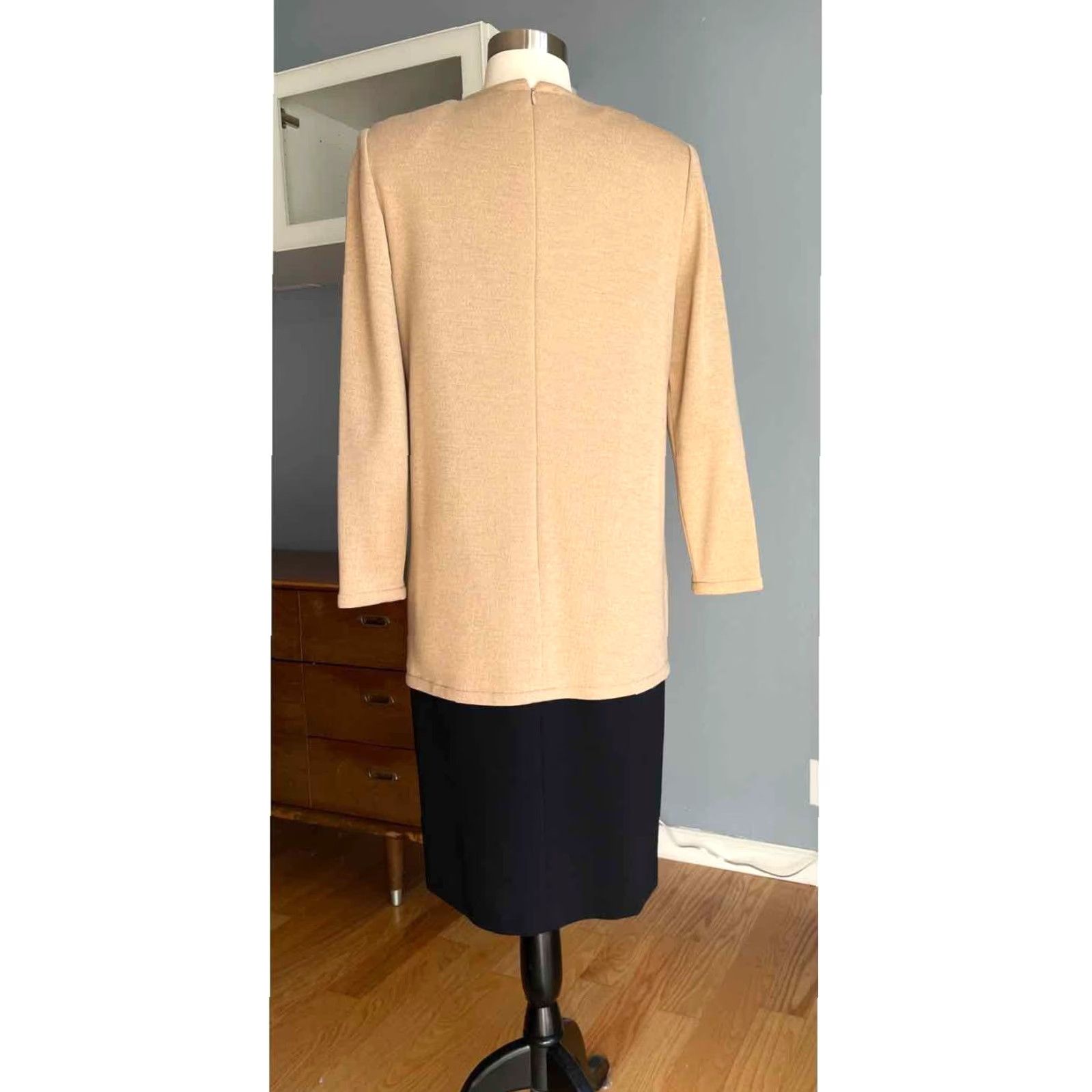 Bill Blass VINTAGE Bill Blass Dress Wool Beige Black 12 Sheath 1970s Women's Size XL / US 12-14 / IT 48-50 - 3 Thumbnail