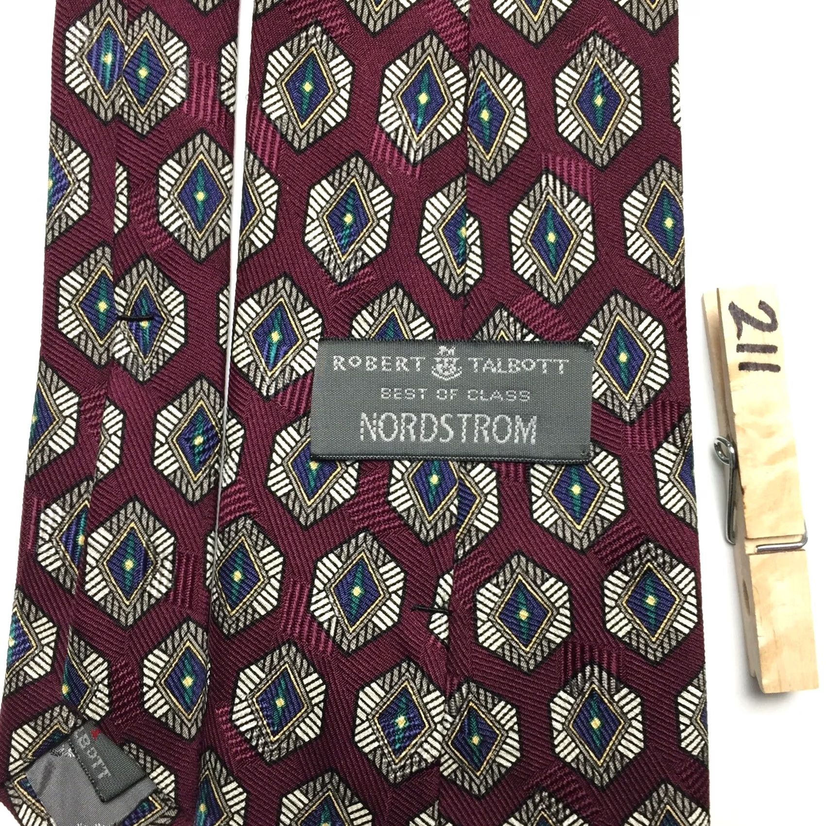 Robert Talbott Robert Talbott Best Of Class Necktie Burgundy Red Geometric Silk Hand Sewn Tie Men 56" 4" Wide Classic 100% Silk Size ONE SIZE - 7 Thumbnail