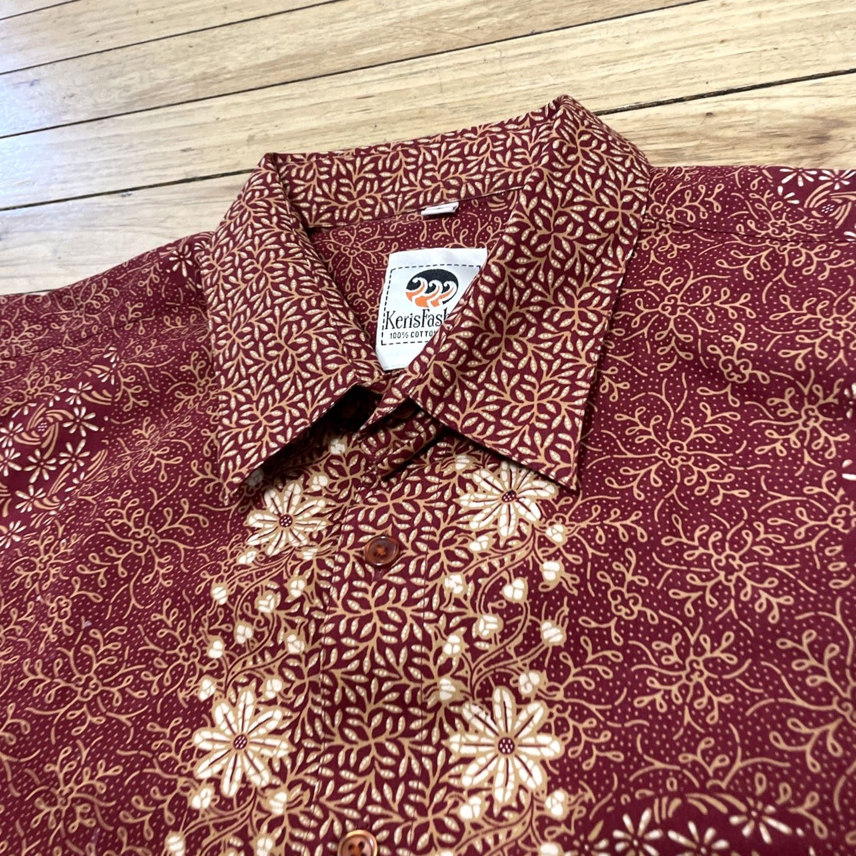 Vintage VINTAGE KERIS Fashion Hawaiian Shirt Men L Floral Tribal Stripe Orange Red Cotton Short Sleeve Button-Up Collared Size US L / EU 52-54 / 3 - 3 Thumbnail