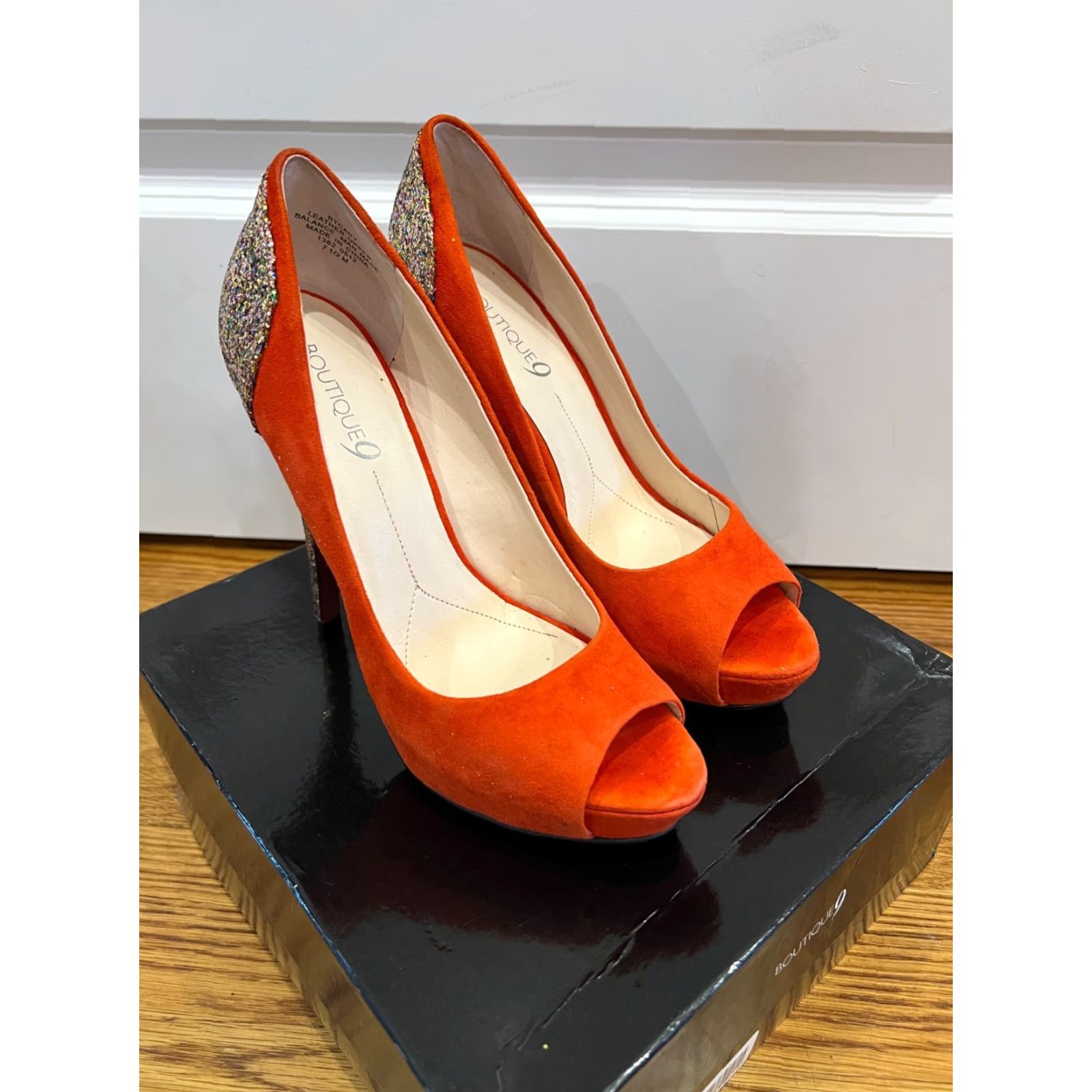Vintage VINTAGE Boutique 9 Orange Suede Glitter Peep Toe Stiletto Heels Women 7.5 M Party Formal Wedding Size US 7.5 / IT 37.5 - 5 Thumbnail