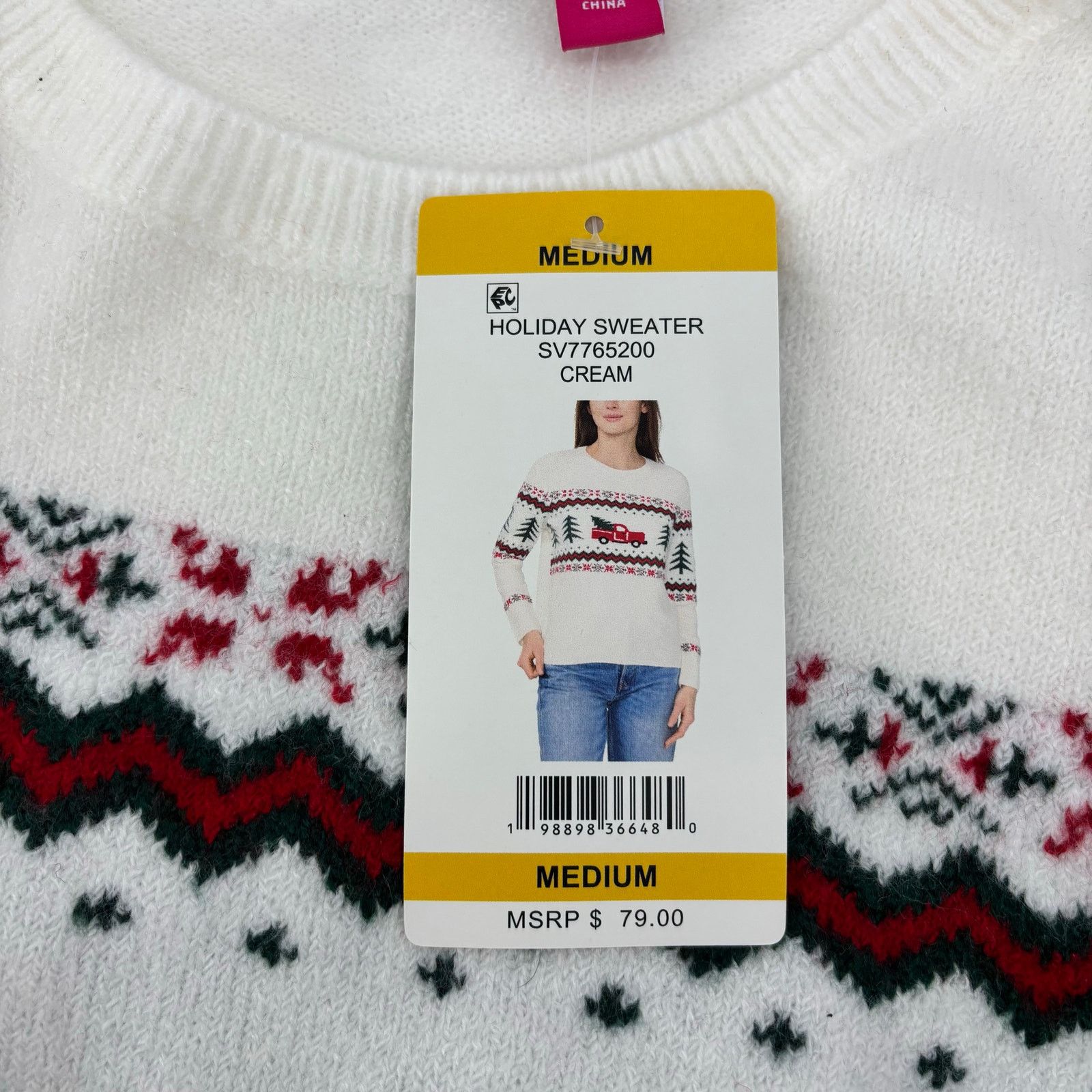 Vince Camuto Vince Camuto Womens Medium Christmas Sweater Cream Farm Size M / US 6-8 / IT 42-44 - 4 Thumbnail