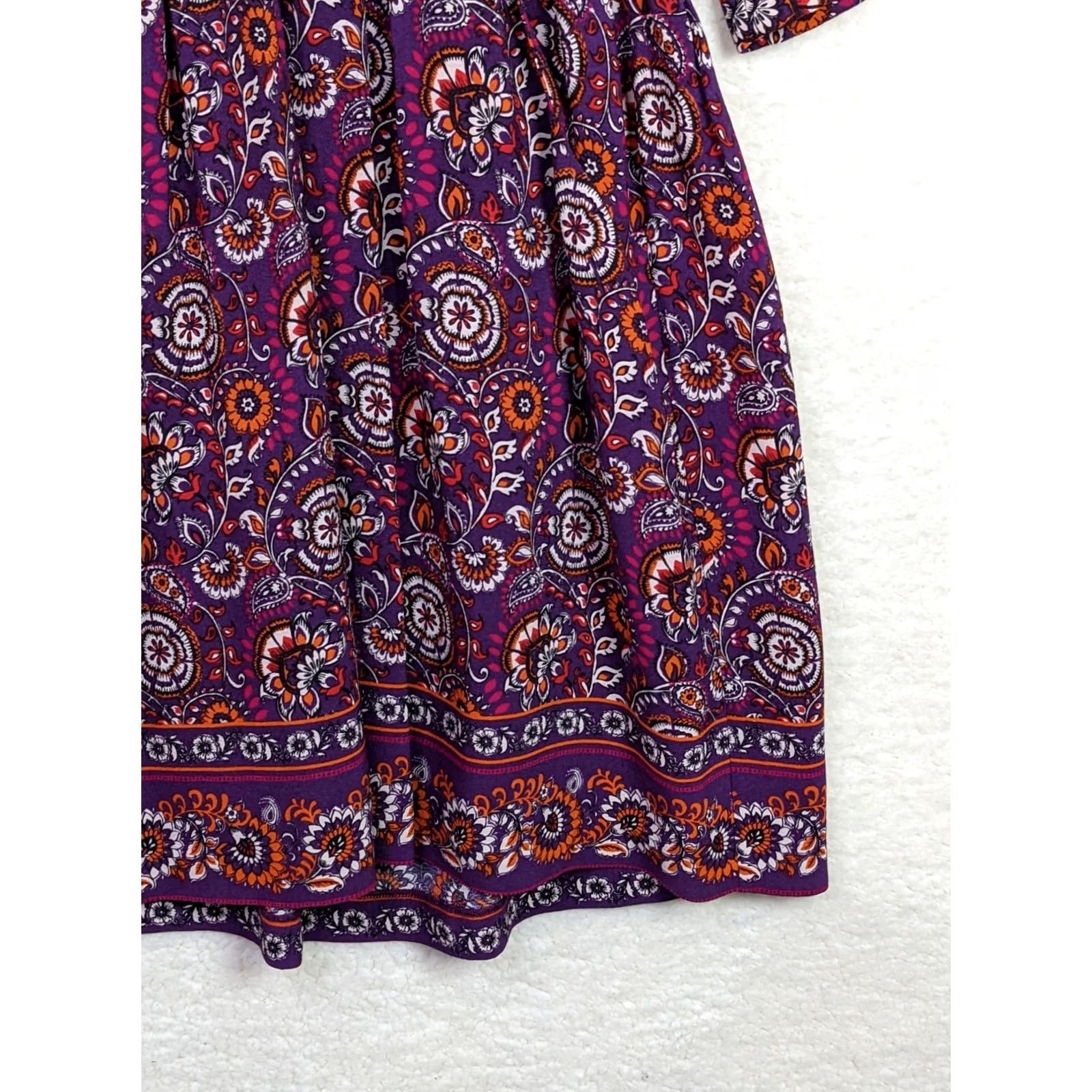 Vintage Garnet Hill Dress Bohemian Purple Floral V-neck 3/4 Sleeve Lined Pockets Sz 6 Womens Dress Size M / US 6-8 / IT 42-44 - 6 Thumbnail