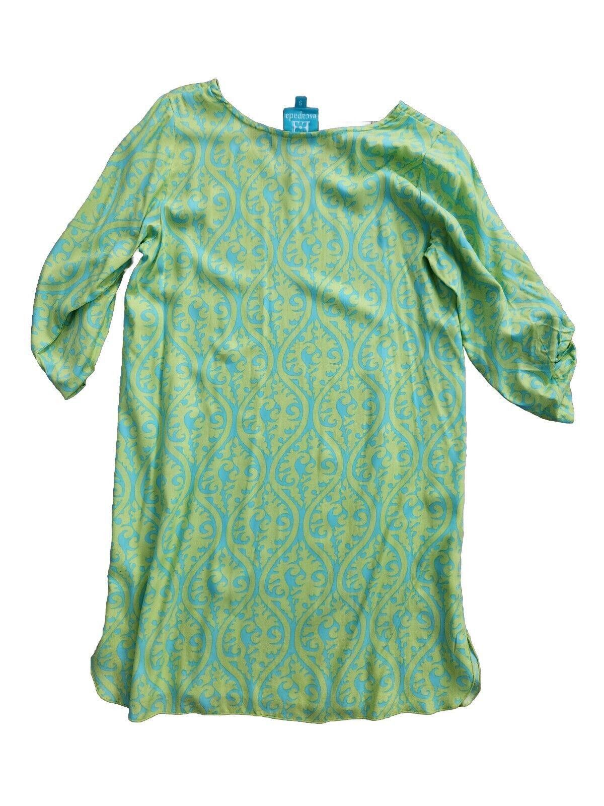 Designer Escapada Dress Small Green Blue 3/4 Sleeves Shift Summer Size S / US 4 / IT 40 - 2 Thumbnail