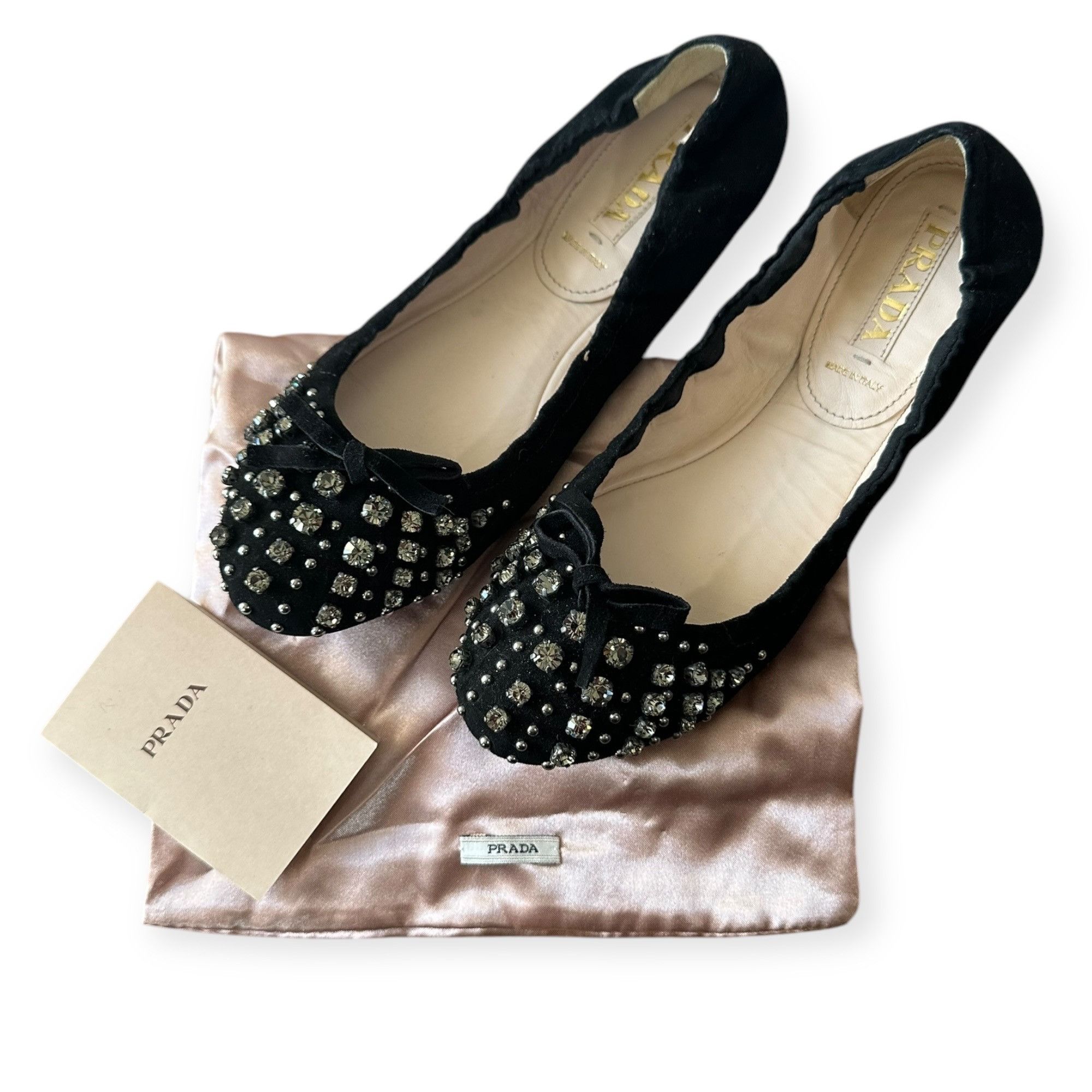 Prada Prada Black Suede Jeweled Ballet Flats, size 39 EU, Original Size US 9 / IT 39 - 2 Thumbnail