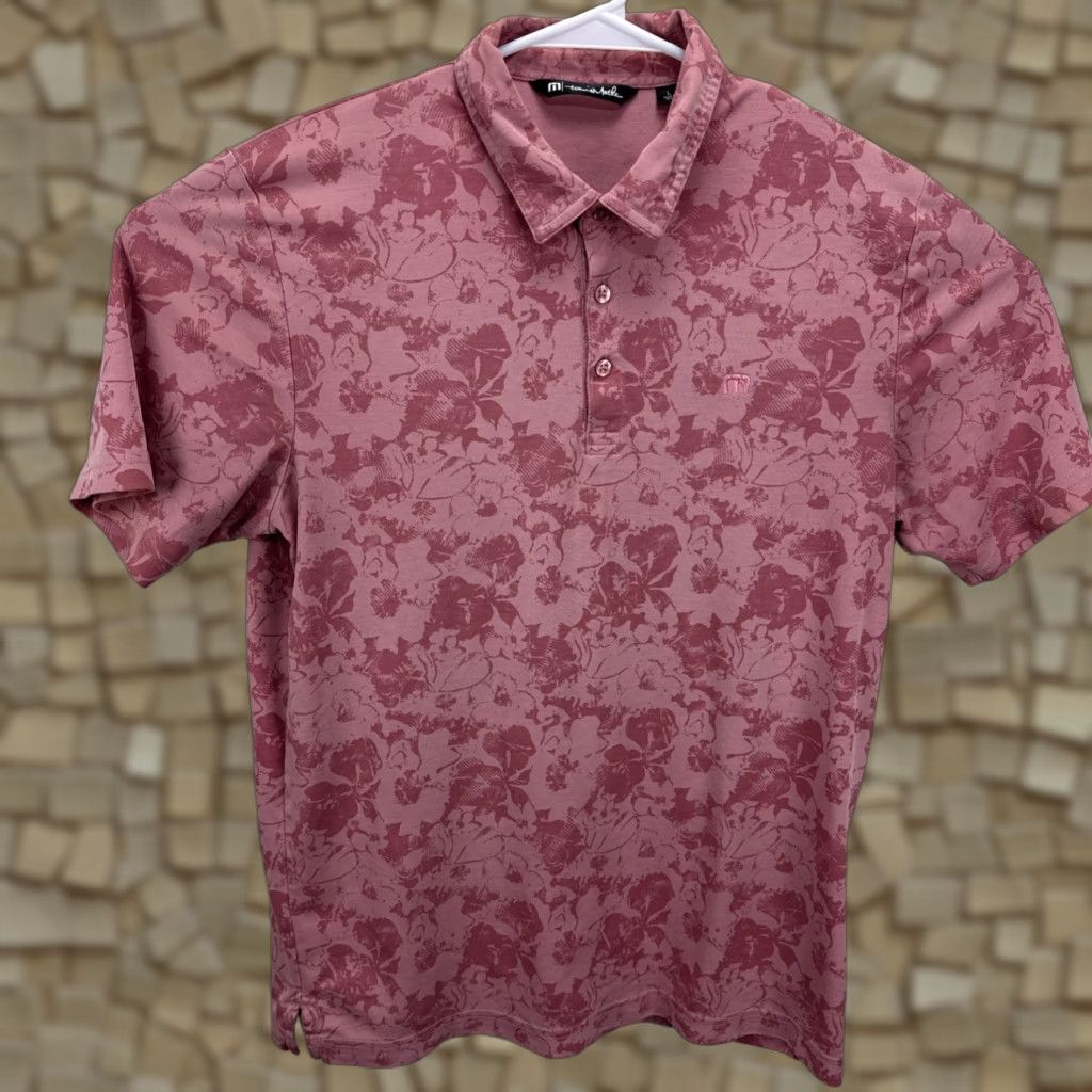 TravisMathew Travis Mathew Polo Mens Large Pink Floral Performance Golf Shirt Lightweight Shirt Mens Regular Pink Floral Golf Polo Size US L / EU 52-54 / 3 - 1 Thumbnail
