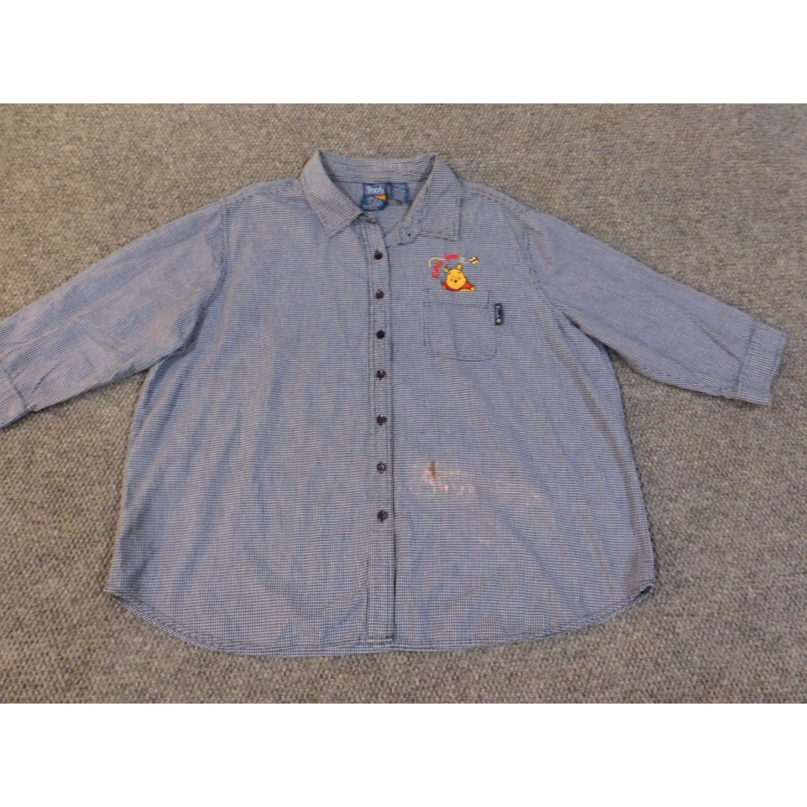 Vintage Winnie the Pooh Shirt Women 26W Blue Plaid Button-Up Embroidered Knit Cotton 90s Vintage Casual Womens Size 4XL / US 24-26 - 2 Thumbnail