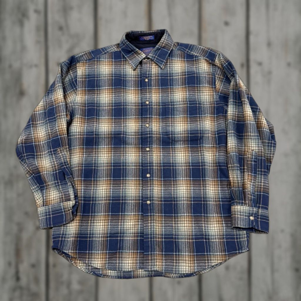 Pendleton VINTAGE Pendleton Wool Shirt Large Blue Plaid Button-Up Long Sleeve Mens Size US L / EU 52-54 / 3 - 1 Thumbnail