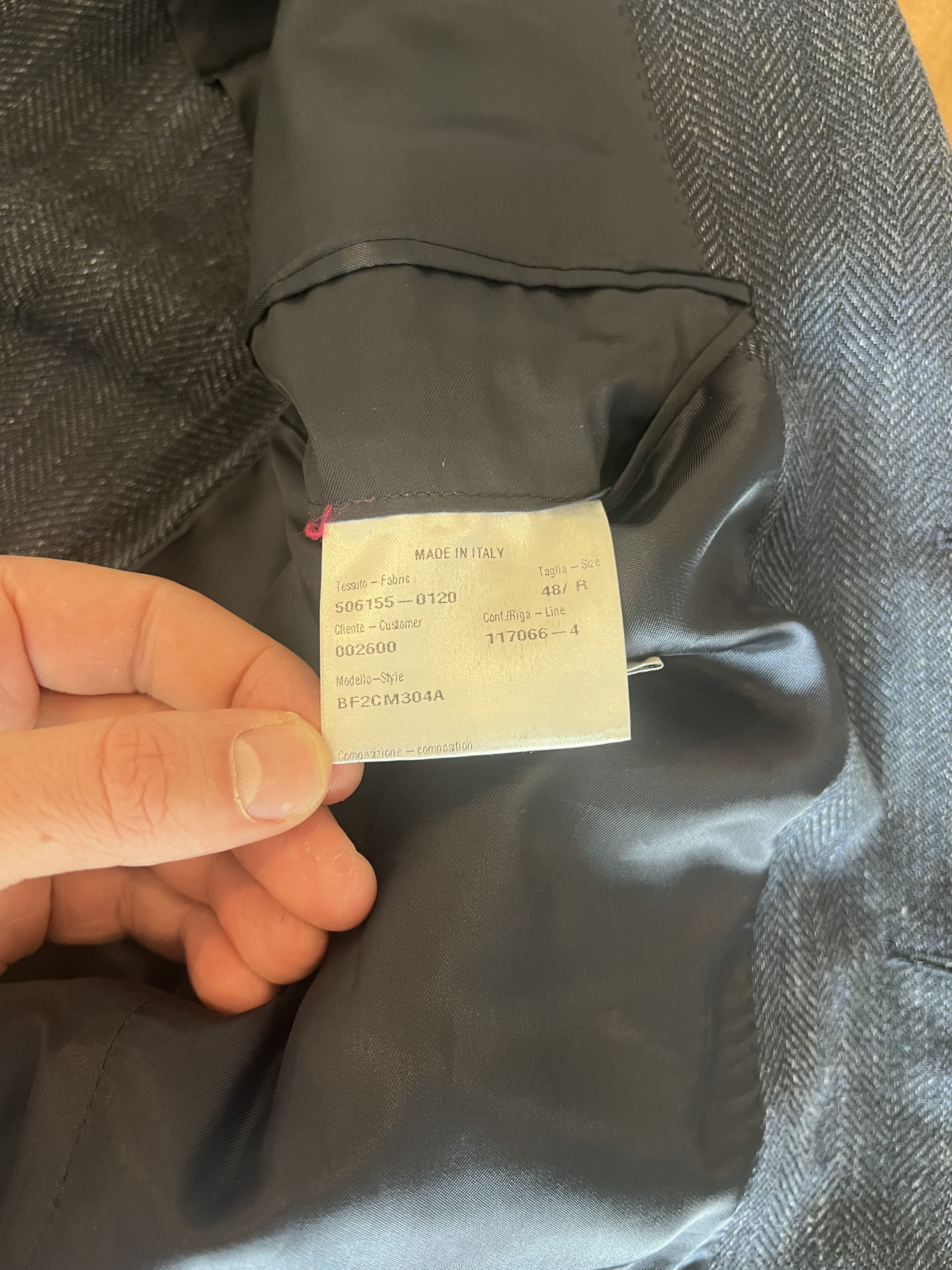 Caruso Caruso Blue Linen Wool Herringbone Jacket 38R US Size 38R - 3 Thumbnail