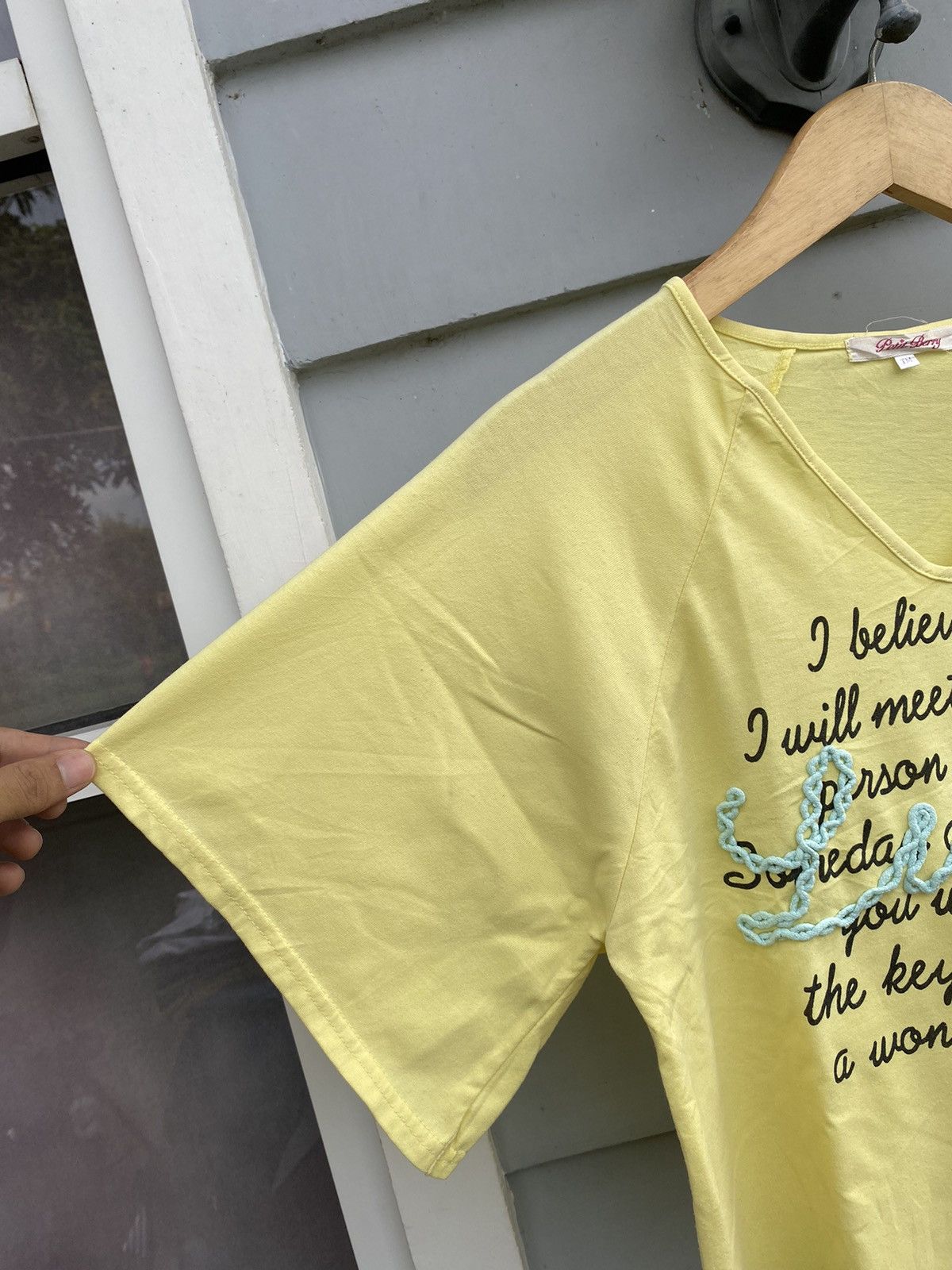 Japanese Brand Petit Berry Tees with Rope Details Word LUCK on The Center Size ONE SIZE - 3 Thumbnail