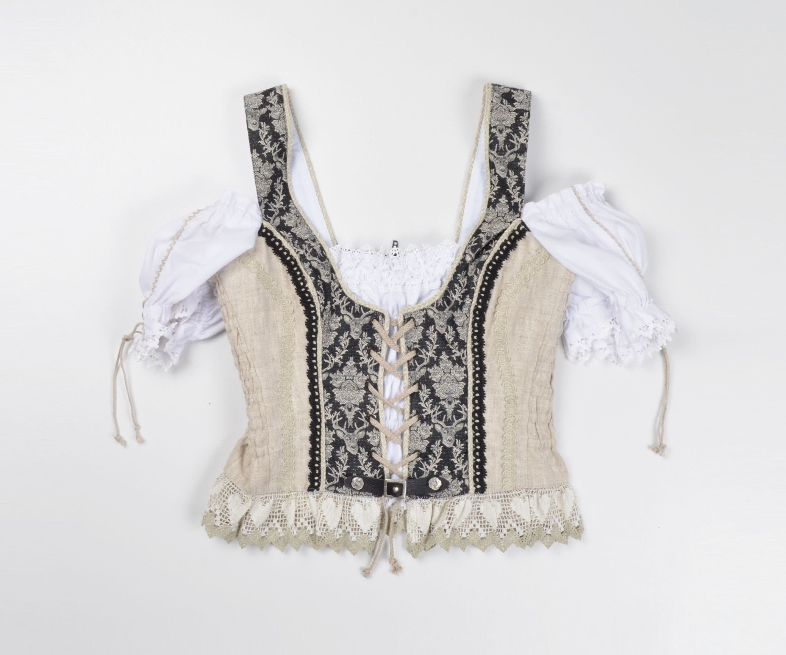 Vintage Vintage Country Line Cottage Bondage Linen Dirndl Corset Size M / US 6-8 / IT 42-44 - 3 Thumbnail