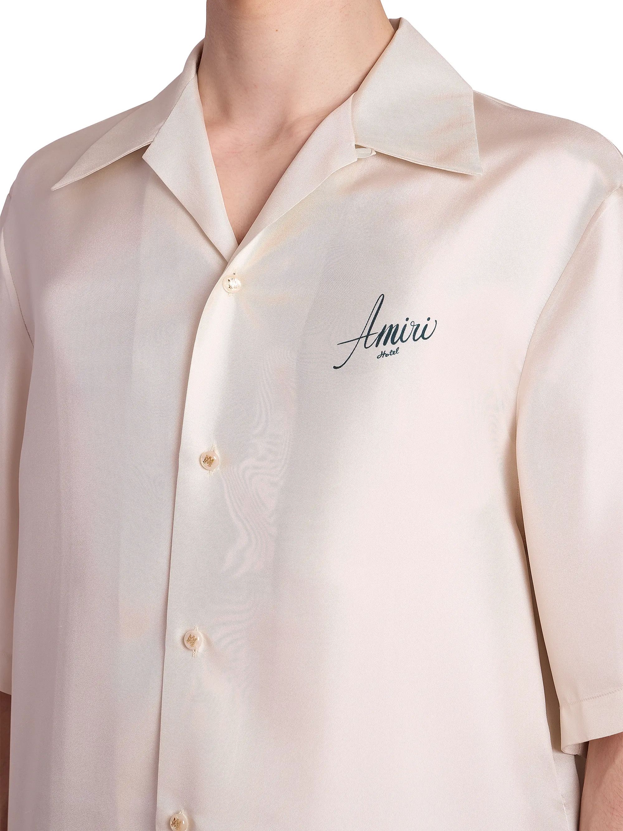 Amiri os11x1225 Hotel Silk Bowling Shirtin Alabaster Size US XL / EU 56 / 4 - 4 Thumbnail