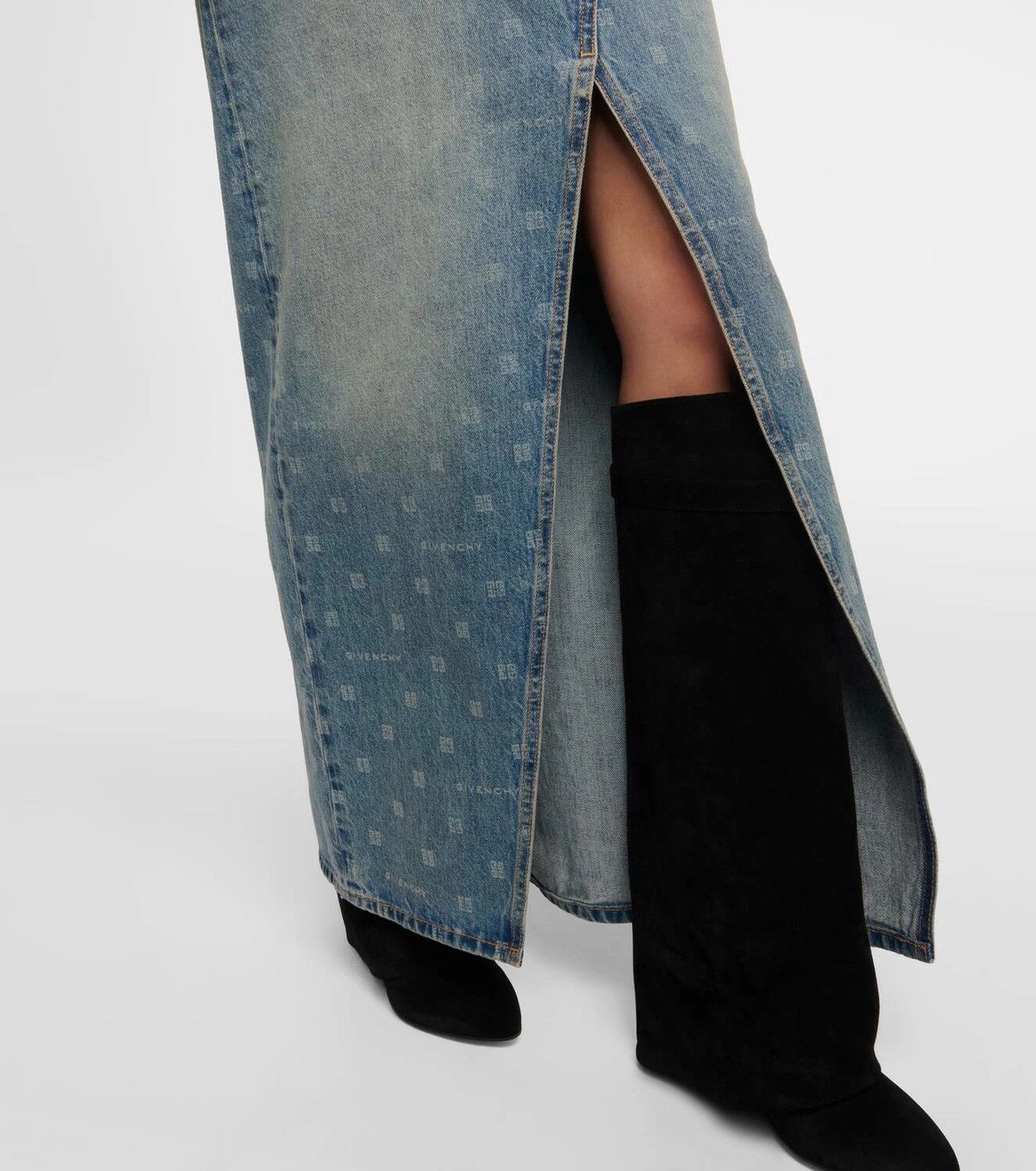 Givenchy o1srvl11e0225 4G High-Rise Denim Maxi Skirt in Light Blue Size 26" / US 2 / IT 38 - 6 Thumbnail