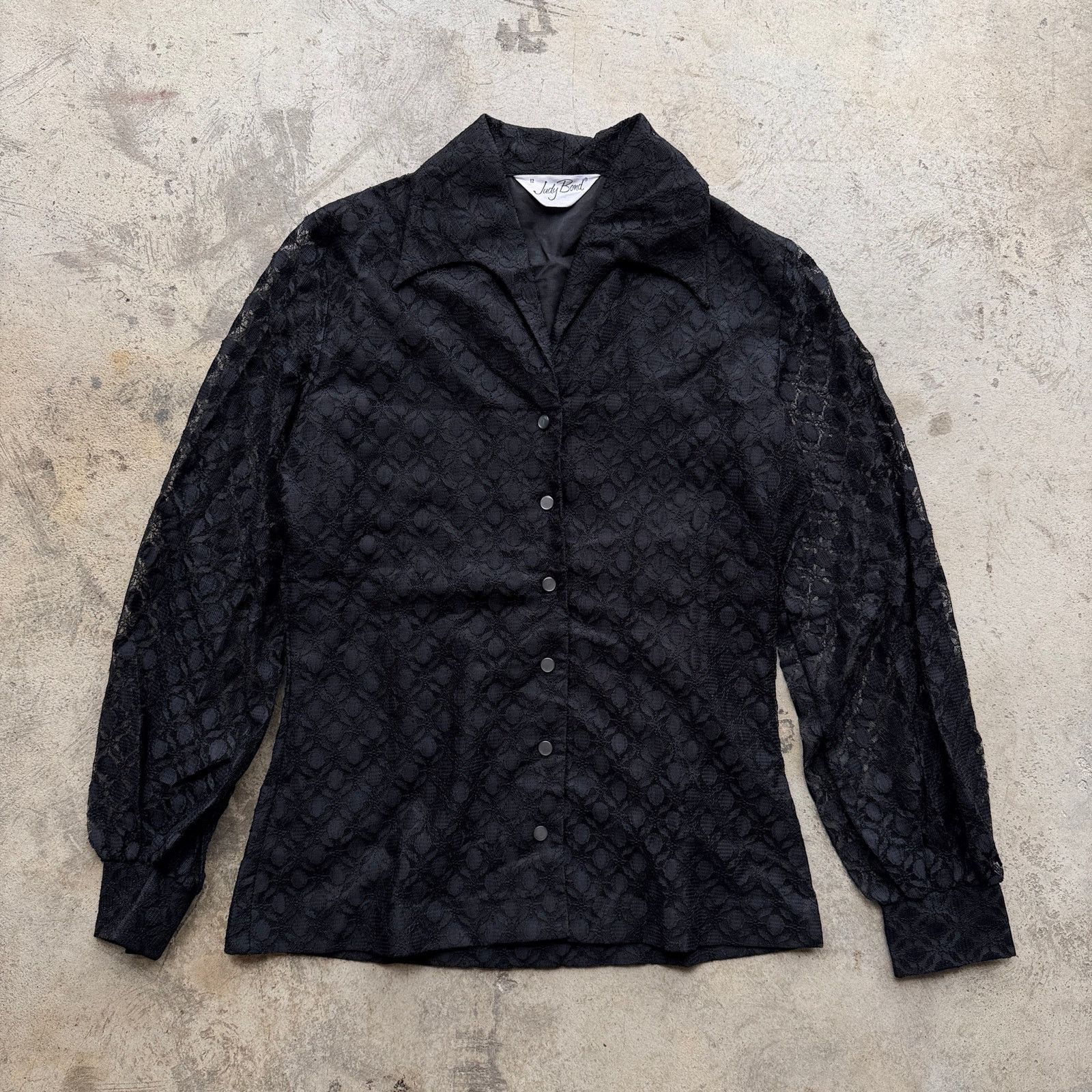 Other Vintage Black Lace Sheer Button Up Butterfly Collar Blouse Size M / US 6-8 / IT 42-44 - 2 Thumbnail