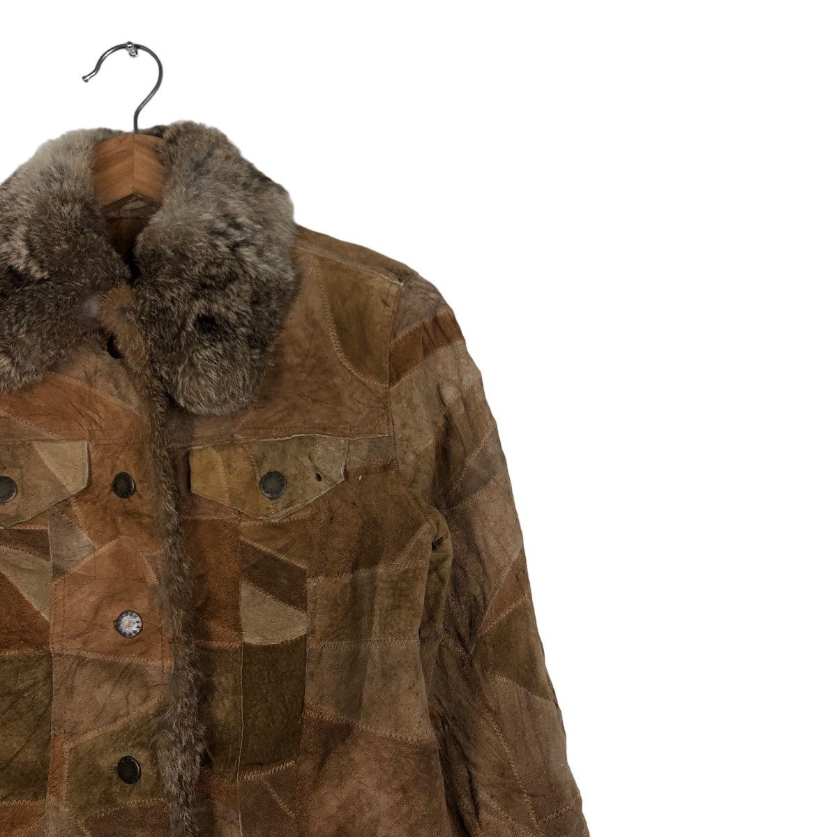 Japanese Brand 🔥Cropped Leather Biker Jacket Patch Work Mink Fur Collar Size US M / EU 48-50 / 2 - 6 Thumbnail