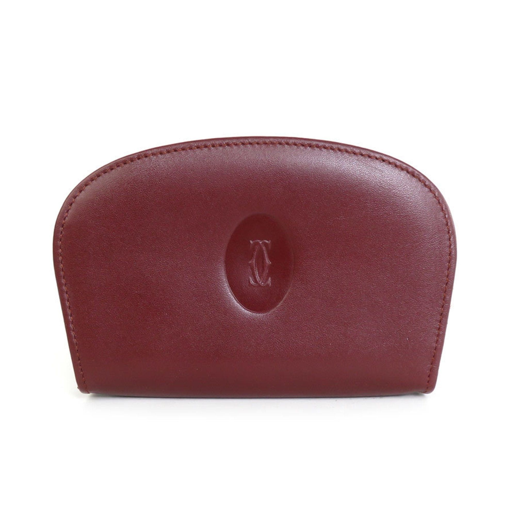 image of Cartier Card Case Business Holder Coin Leather Burgundy Unisex in Red, Women's
