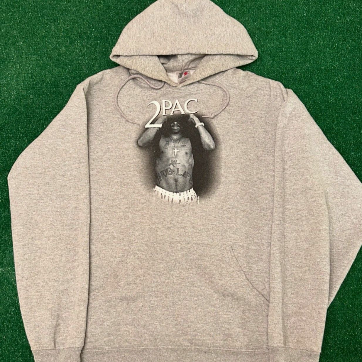 Vintage VINTAGE Tupac 90s Hoodie Tee Russell Mens Large Gray 2Pac Hip Hop Pullover Hooded Jacket Shirt Size US L / EU 52-54 / 3 - 2 Thumbnail