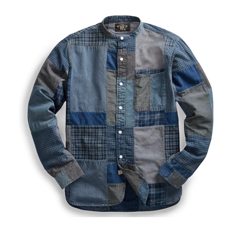 RRL Ralph Lauren RRL Indigo Patchwork Henry Shirt Size US M / EU 48-50 / 2 - 1 Thumbnail