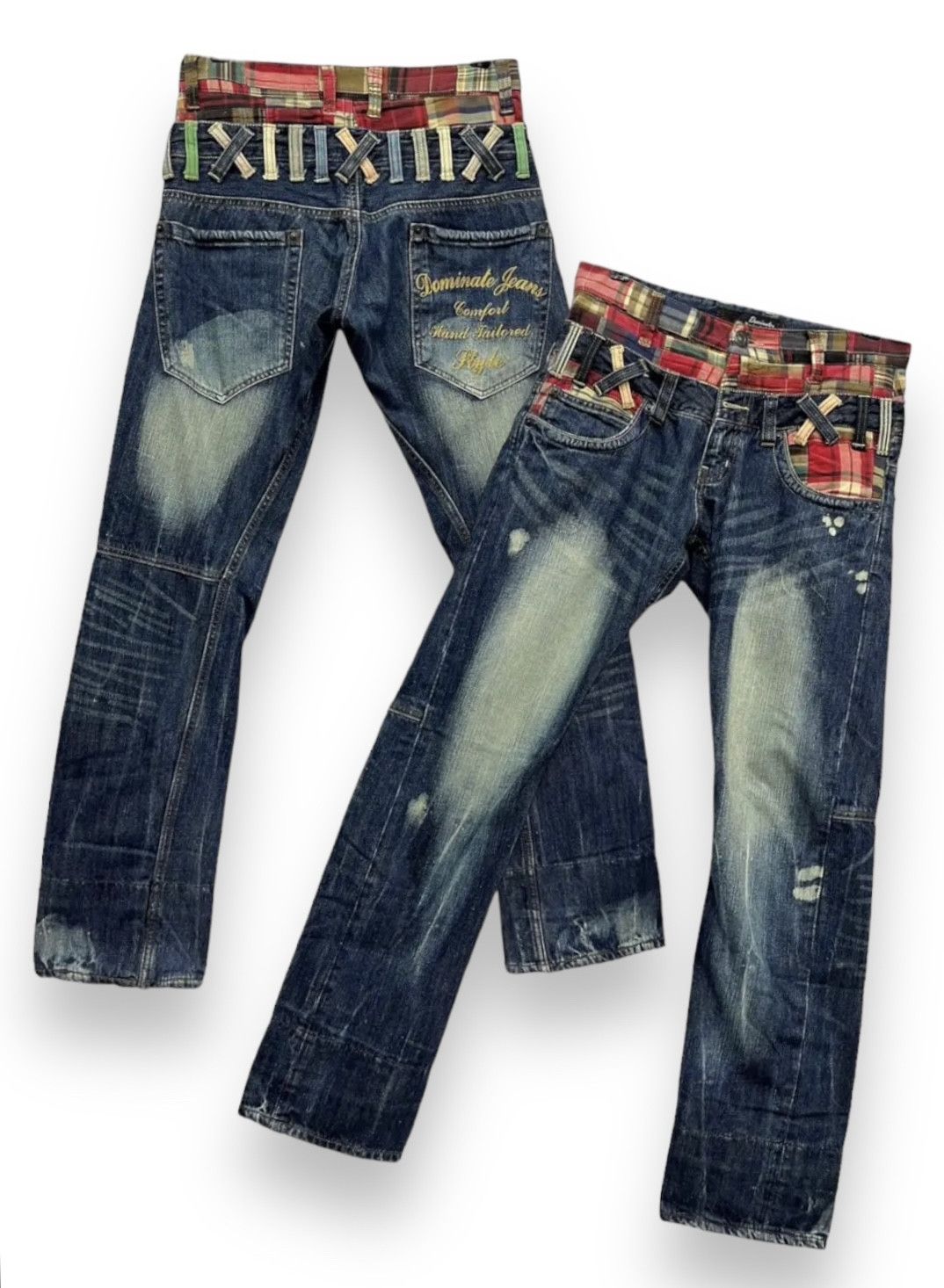 2120 Handcrafted 🔥DOMINATE Grunge Patchwork Double Waist Distressed Denim Size US 29 - 10 Thumbnail