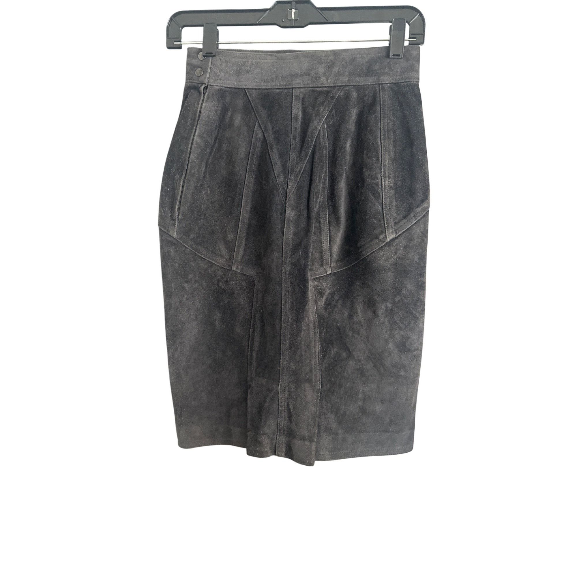 Designer Alaïa Paris Vintage Gray Suede High Waist Skirt Size 38 Made Size 27" / US 4 / IT 40 - 2 Thumbnail
