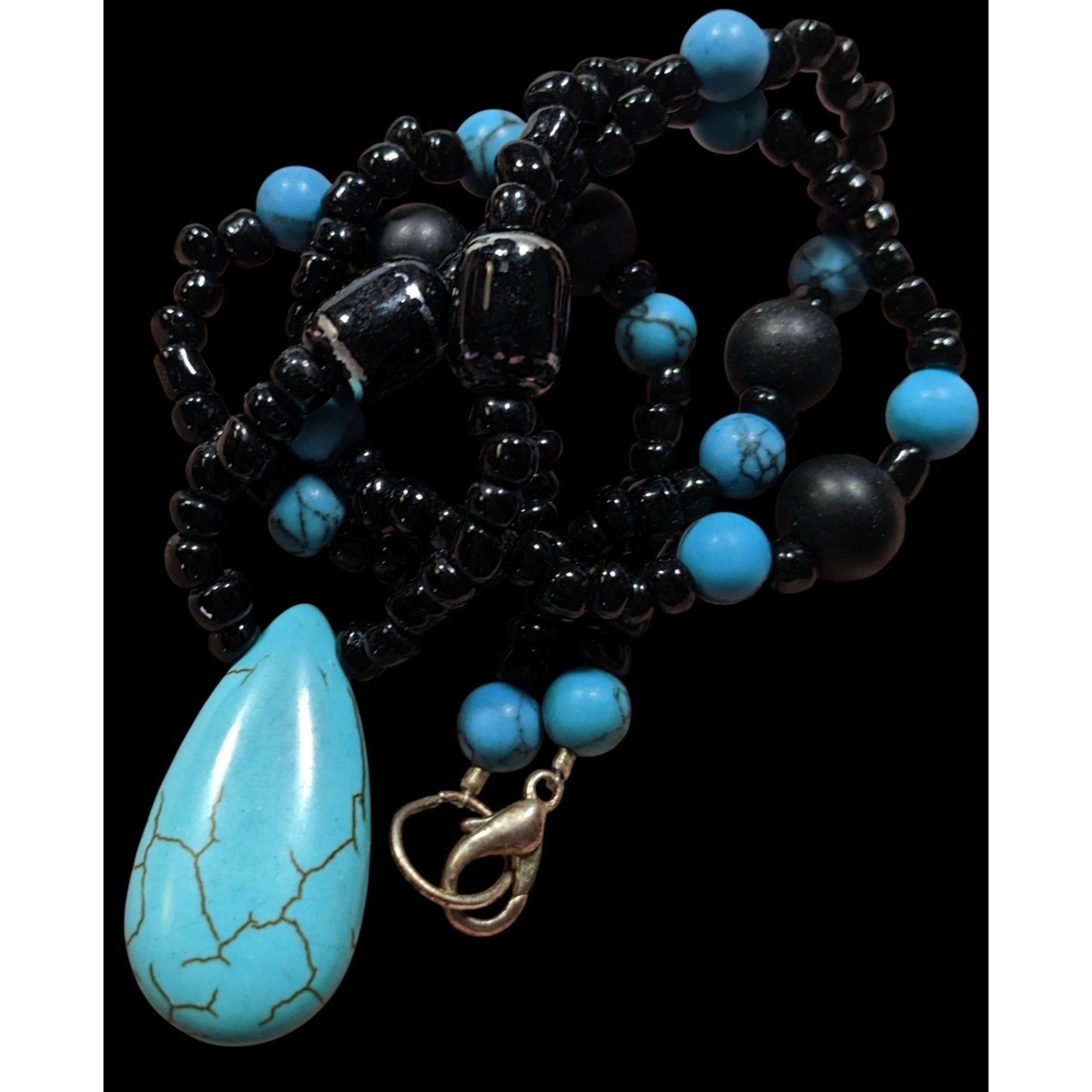 Other Turquoise & Black Beaded Necklace W/ Teardrop Pendant Size ONE SIZE - 3 Thumbnail