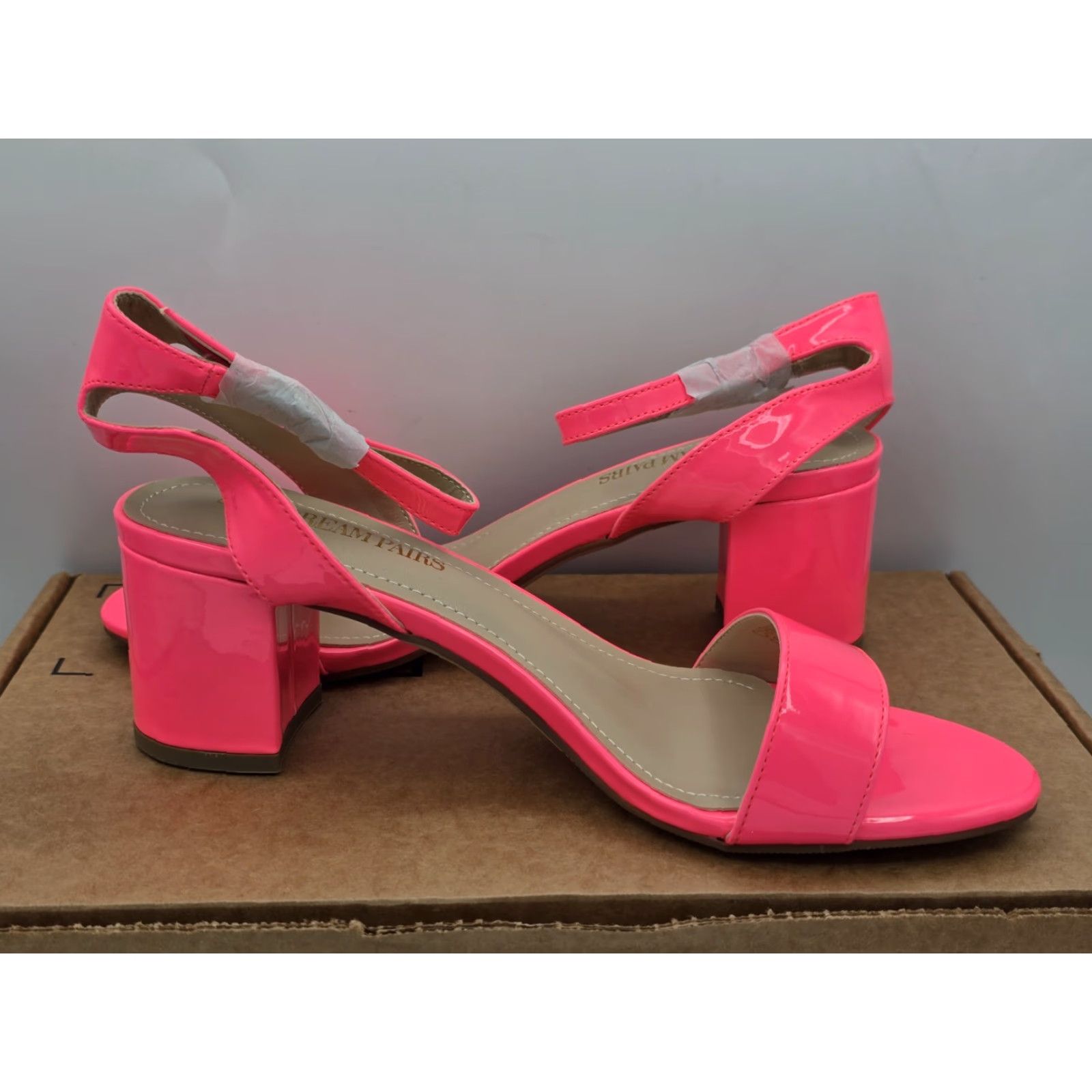 Pinko Dream Pairs Women’s Chunky Block Heel Open Toe - Size 9 - Color Hot Pink - Strappy Ankle - Faux Leather - Open Toe Woman Size US 9 / IT 39 - 5 Thumbnail